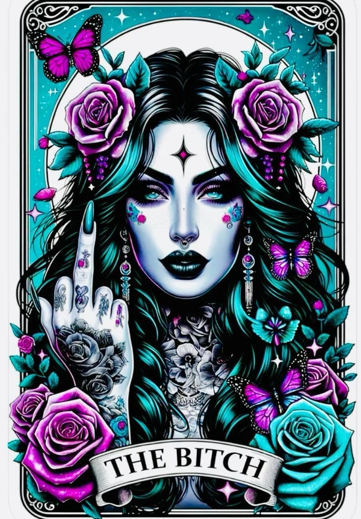 MXCFZX Gothic Diamond Art Kits for Adults-THE Bitch Tarot Diamond Painting Kits for Adults Beginners, 5D DIY Full Drill Round Rhinestone Gem Art Crafts Paintings for Home Wall Decor 12"x16" — image 1