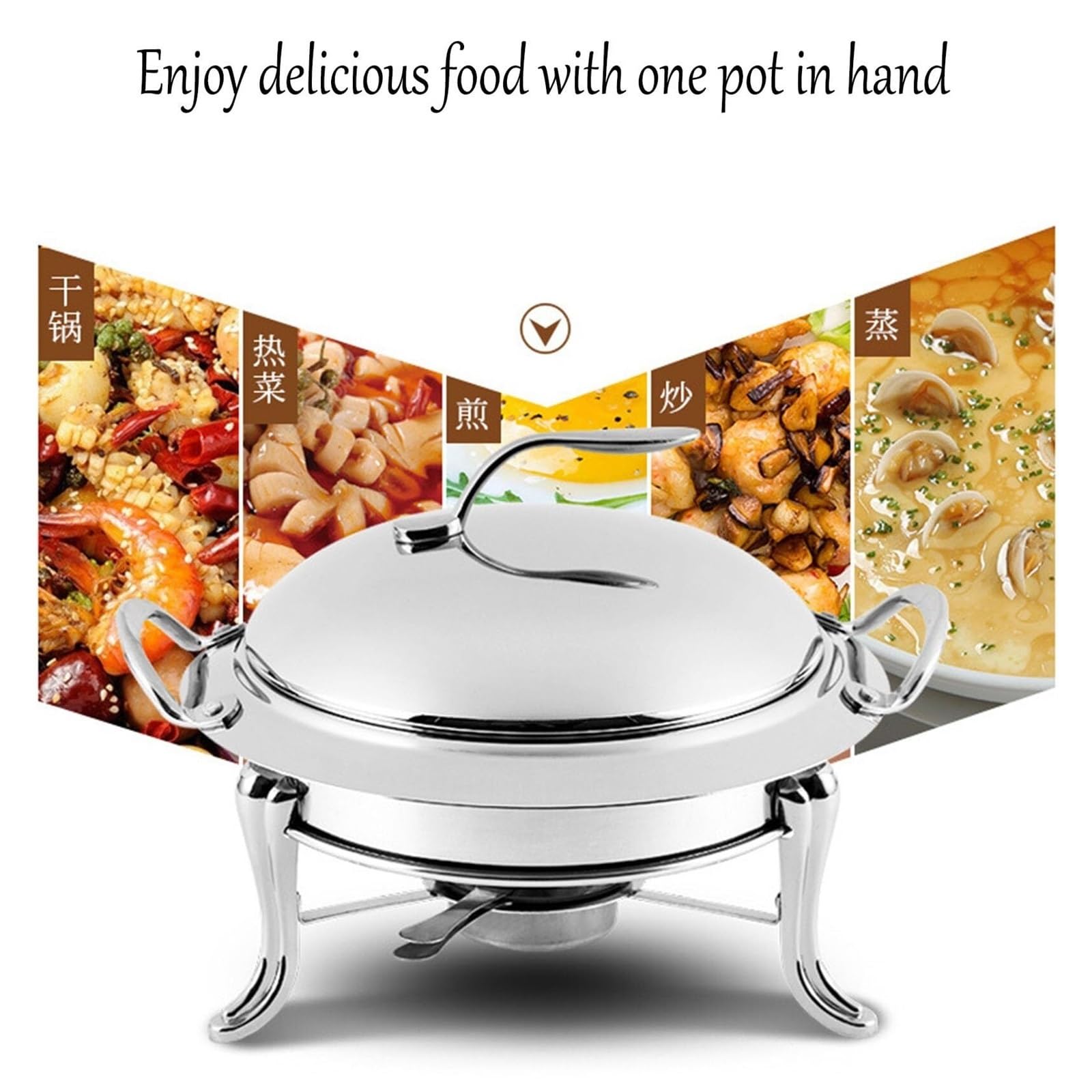 Set scaldacontenitori e scalda Buffet Cucina a Buffet | Scaldavivande rotondo in acciaio inossidabile con coperchio, set da buffet rotondo for scaldavivande(Silver,22cm)