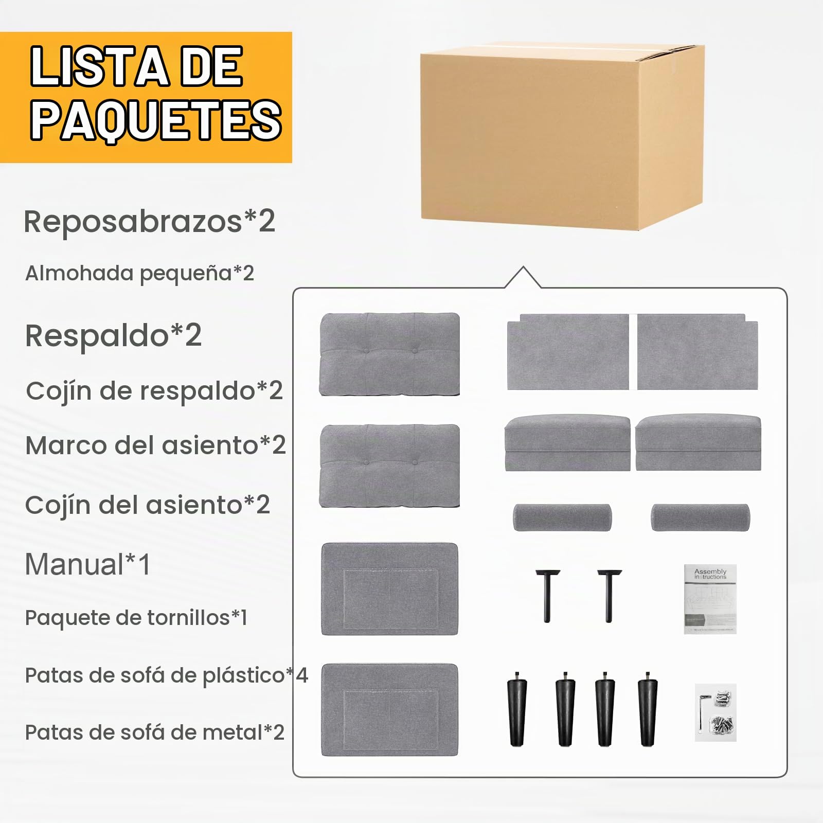 Sofá 2 Plazas, Cojines Gruesos, 2 Bolsillos (Gris Ceniza) | Cómodo Sofá 2 Plazas de Lino con 2 Almohadas, Bolsillos Laterales, Diseño Ergonómico y Fácil Montaje para Salón y Oficina