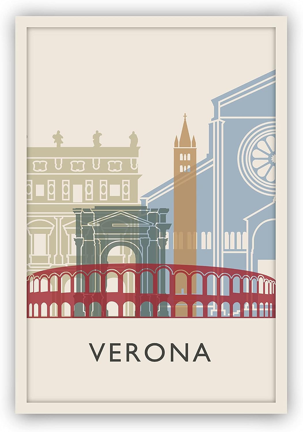 Verona Illustration Poster, Verona Italy Skyline Poster Cityscape and Landmark Print, Verona Home Wall Art, Office Wall Decor - 12x18