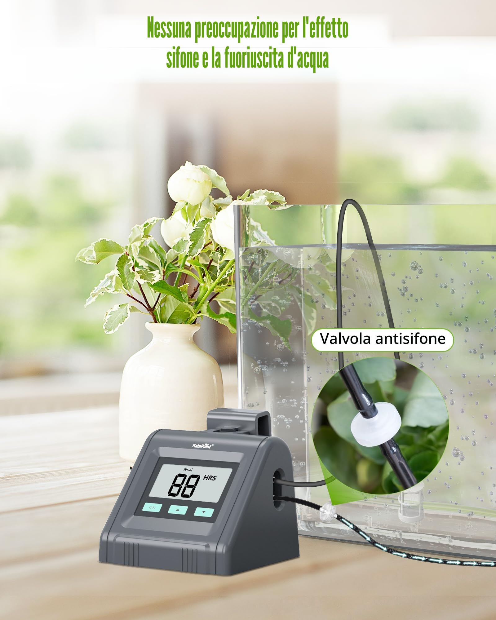 RAINPOINT Sistema di Irrigazione Automatica per Vasi, Portata d'acqua Regolabile, Set di Irrigazione a Goccia Fai-da-te per Piante da Interno, Balcone, Supporta fino a 10 Vasi