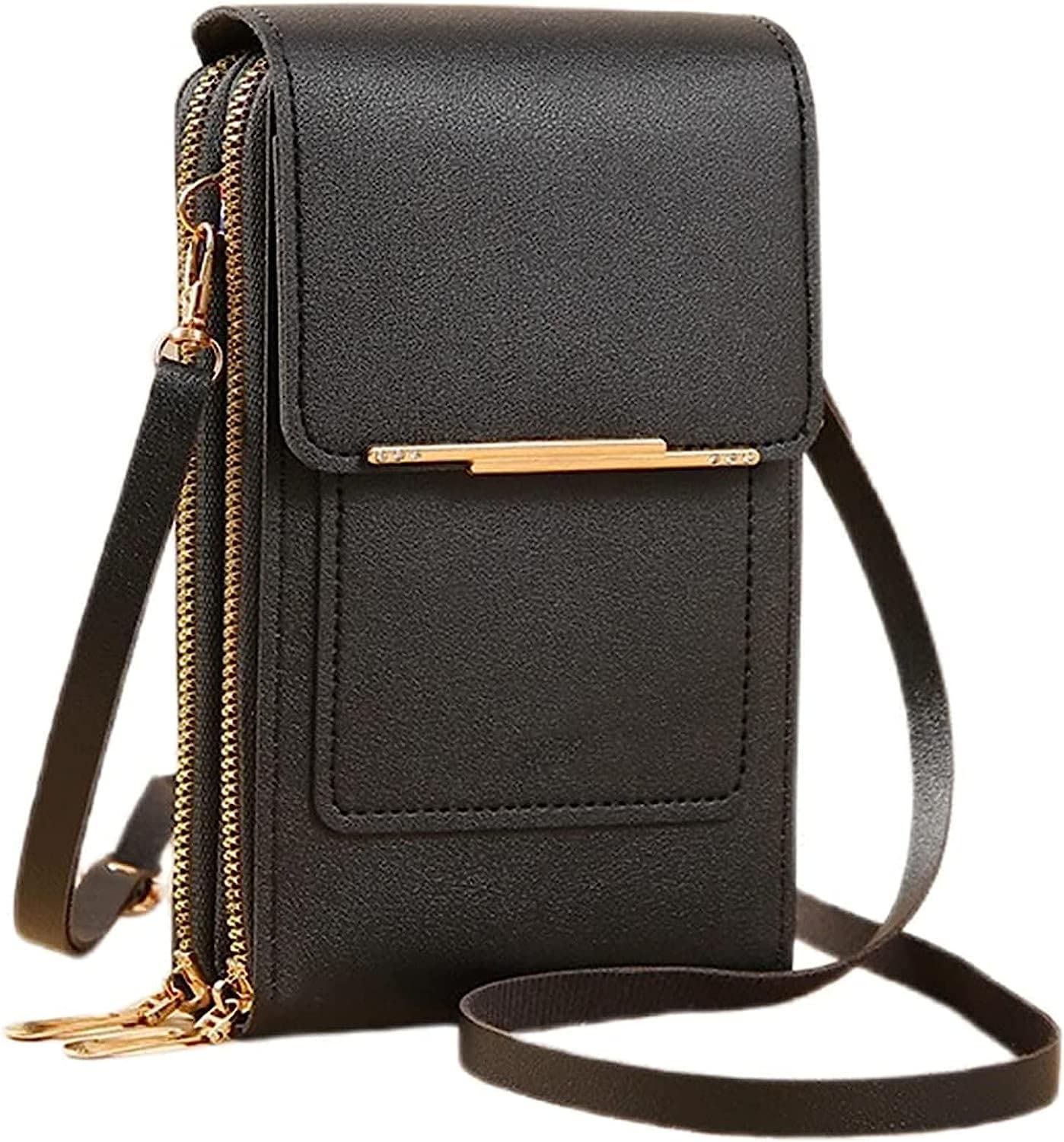 Anti-theft Leather Bag,Touch Screen Phone Bag for Women,Small Crossbody Cell Phone Purse Bag,Mini Shoulder Bag Wallet with Adjustable Strap and Credit Card Slots. (Black)