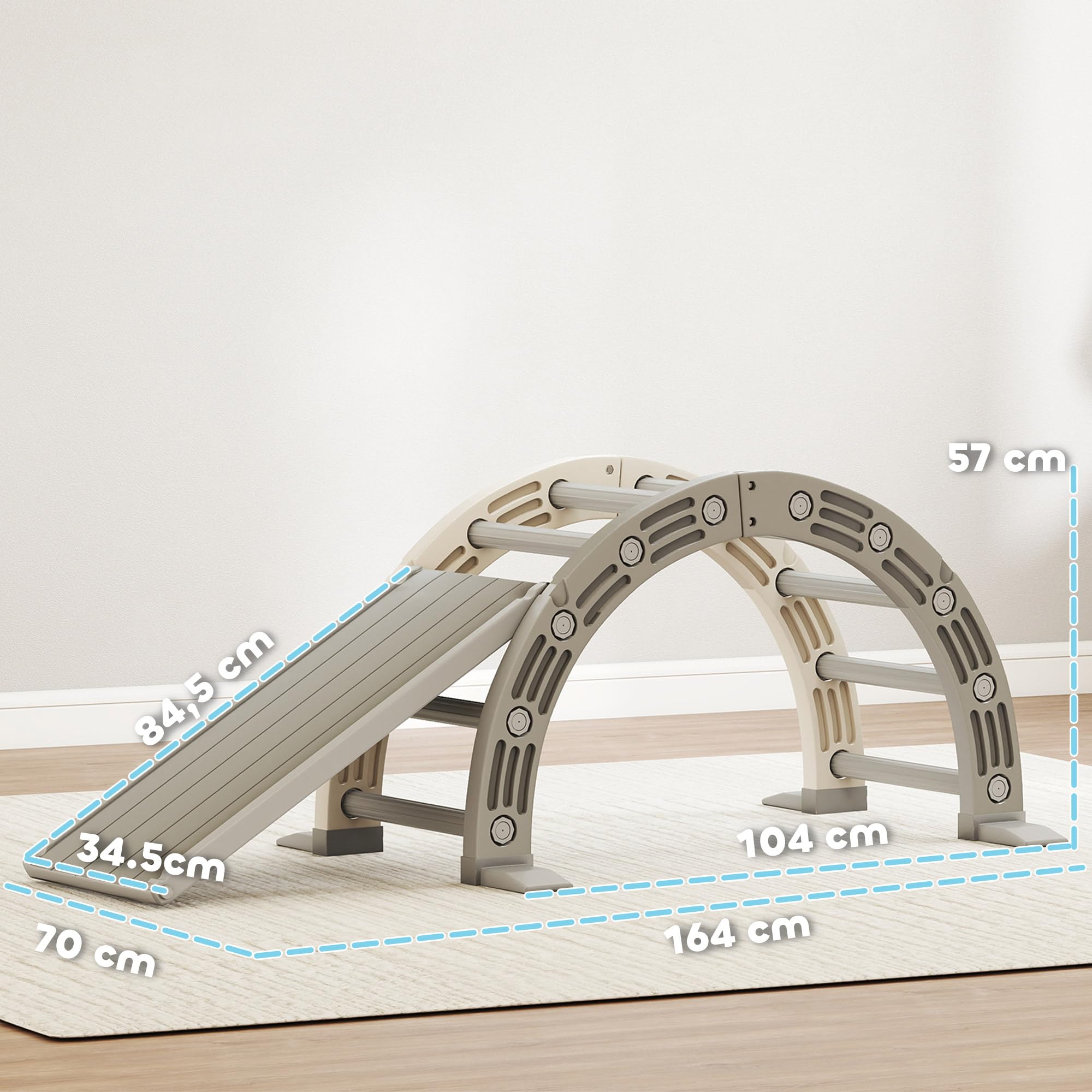 AIYAPLAY Juguete de Escalada para Niños 4 en 1 con Arco de Escalada, Mecedora, Rampa y Tobogán, Juguete de Plástico para Niños de 18-48 Meses, para Interior y Exterior, Gris y Blanco