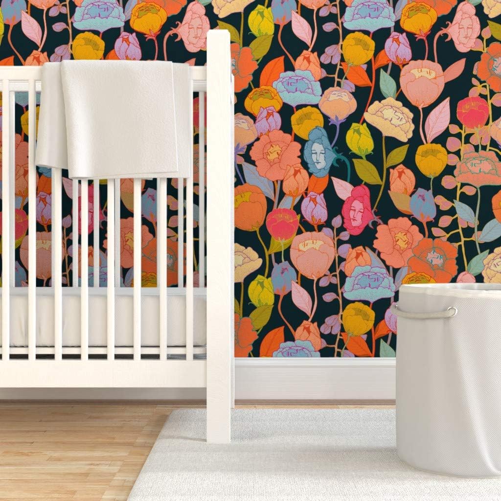 Removable Wallpaper 3ft x 2ft - Flowers Faces Fantasy Tropical Dream Hawaii Exotic Custom Pre-Pasted Wallpaper by Spoonflower