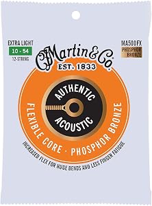 Martin Authentic Acoustic Flexible Core, 92/8 Phosphor Bronze, Extra Light 12 String Set, 10-27, 10-54