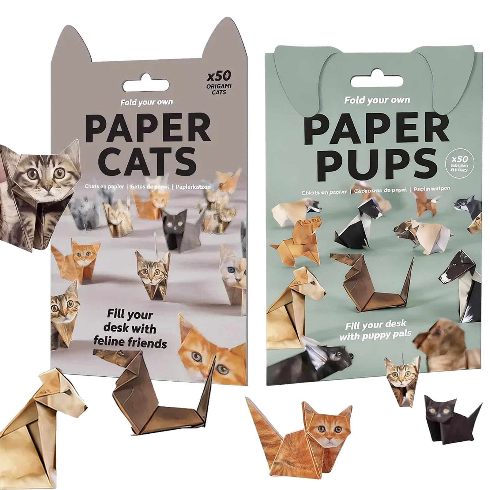 Wihozte 2Pcs Cat Dog Diy Paper Cats Origami Kit, 100 Sheets 3D Handmade Cat & Dog Origami, Creative Origami Animal Shaped Decor Kit, Fun Craft Activity For Adults Kids, Unique Kitten Lover Gift & Desk Decoration(2 Pcs)