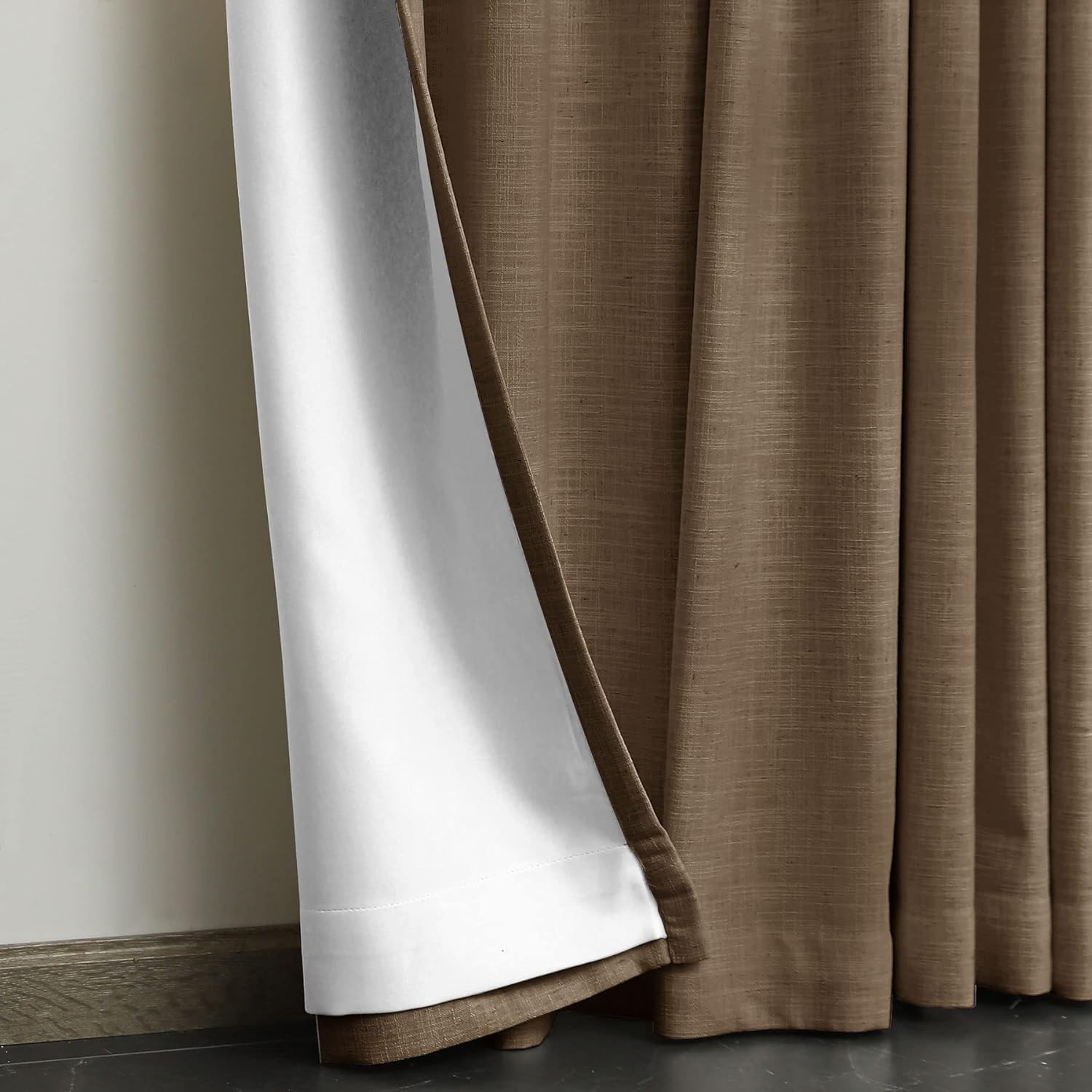 Fcosie 84" W x 84" L 100% Blackout Curtains for Bedroom Linen Drapes Room Darkening Curtains 84 Inches Long Grommet Thermal Insulated Window Treatments for Dining Room Laundry Room, 1 Panel, Praline