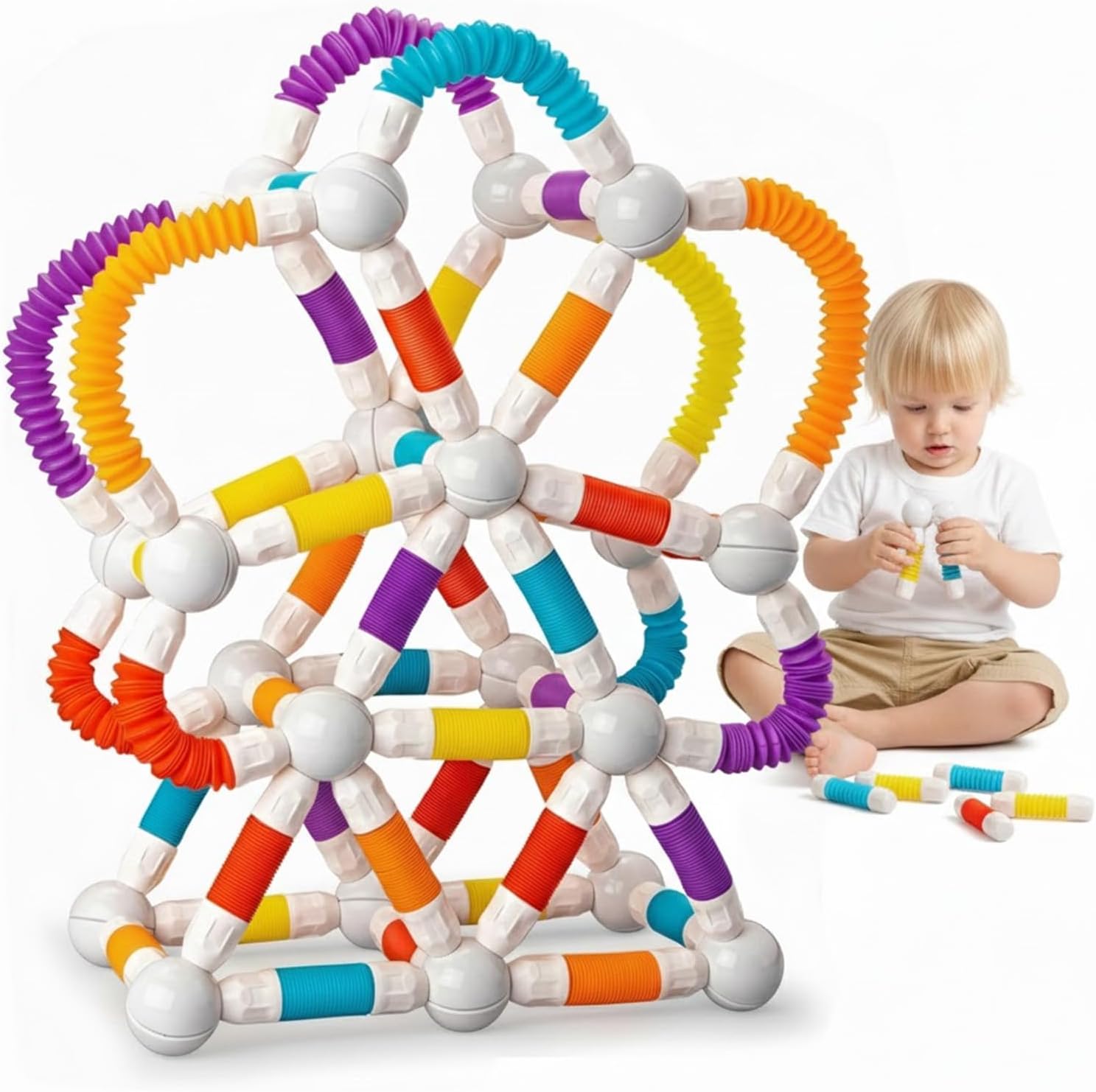 Flexible Magnetic Tubes for Kids – 66 PCS STEM Learning Builder Set, Snap & Shape Creative Structures