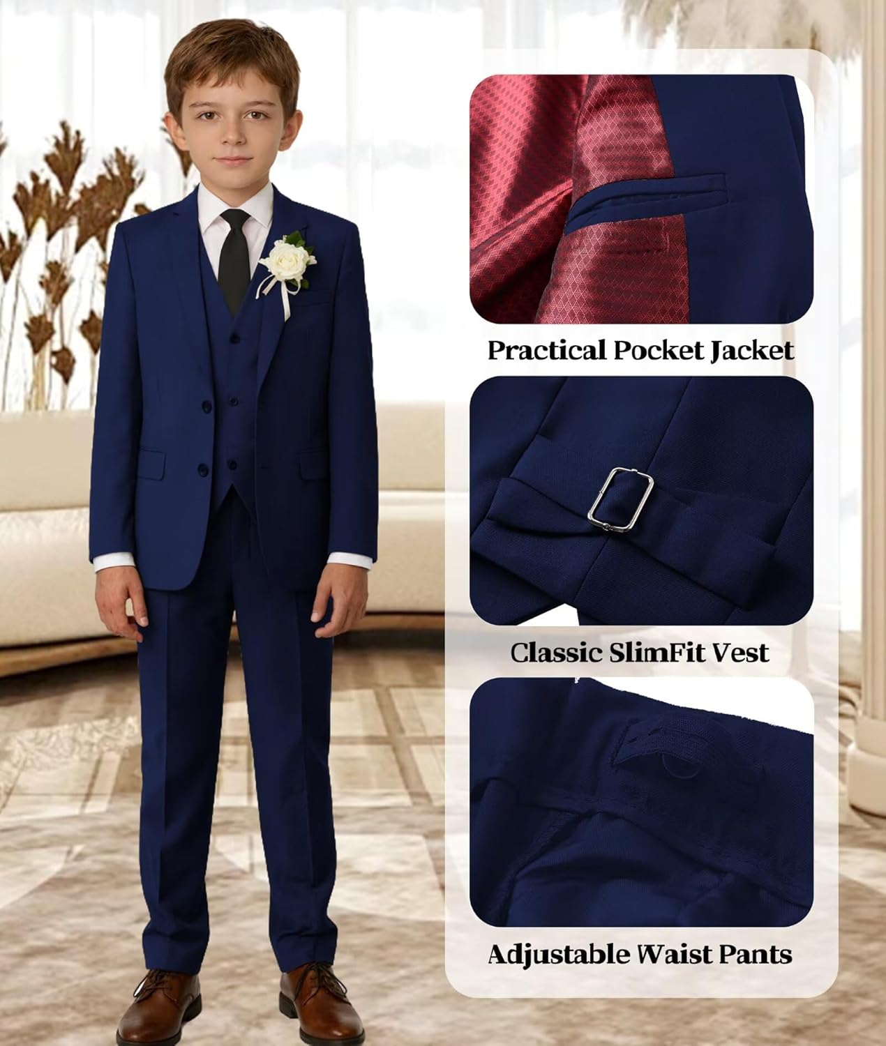 Boys Suits Kids Wedding Formal Suit Set Communion Tuxedo Easter Outfit 5 Piece Jacket Vest Pants Set with Shirt and Tie - Image 3