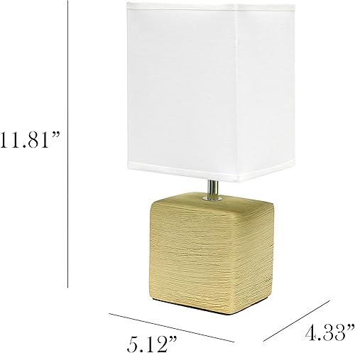 Miniatura 4 de Simple Designs LT2072-BGE Lámpara de mesa pequeña de piedra sintética con pantalla de tela, beige con pantalla blanca