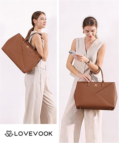 Miniatura 2 de LOVEVOOK Bolsa de mano para laptop para mujer con soporte para tazas grande, bolsa de trabajo de piel sintética de 15.6 pulgadas, bolsa de mano para
