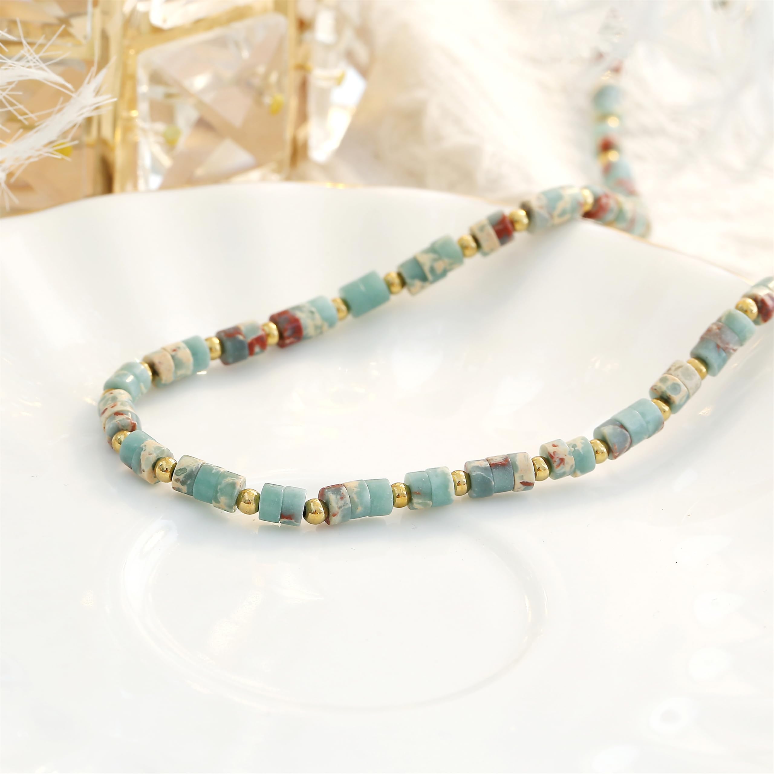 Made by Nami Perlenkette Damen Bunt aus Natursteinen 40 + 5 cm Halskette Damen Boho Schmuck Wasserfest & Hypoallergen Sommer Schmuck