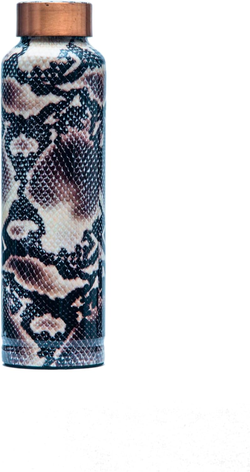 Unique Python Print Copper Bottle - Leakproof & Handcrafted - Durable Eco Friendly Stylish Water Bottle for Drinking, Travel, Gym, Office, Hiking, Outdoor, Gift, Everyday Use (32oz/950ml)