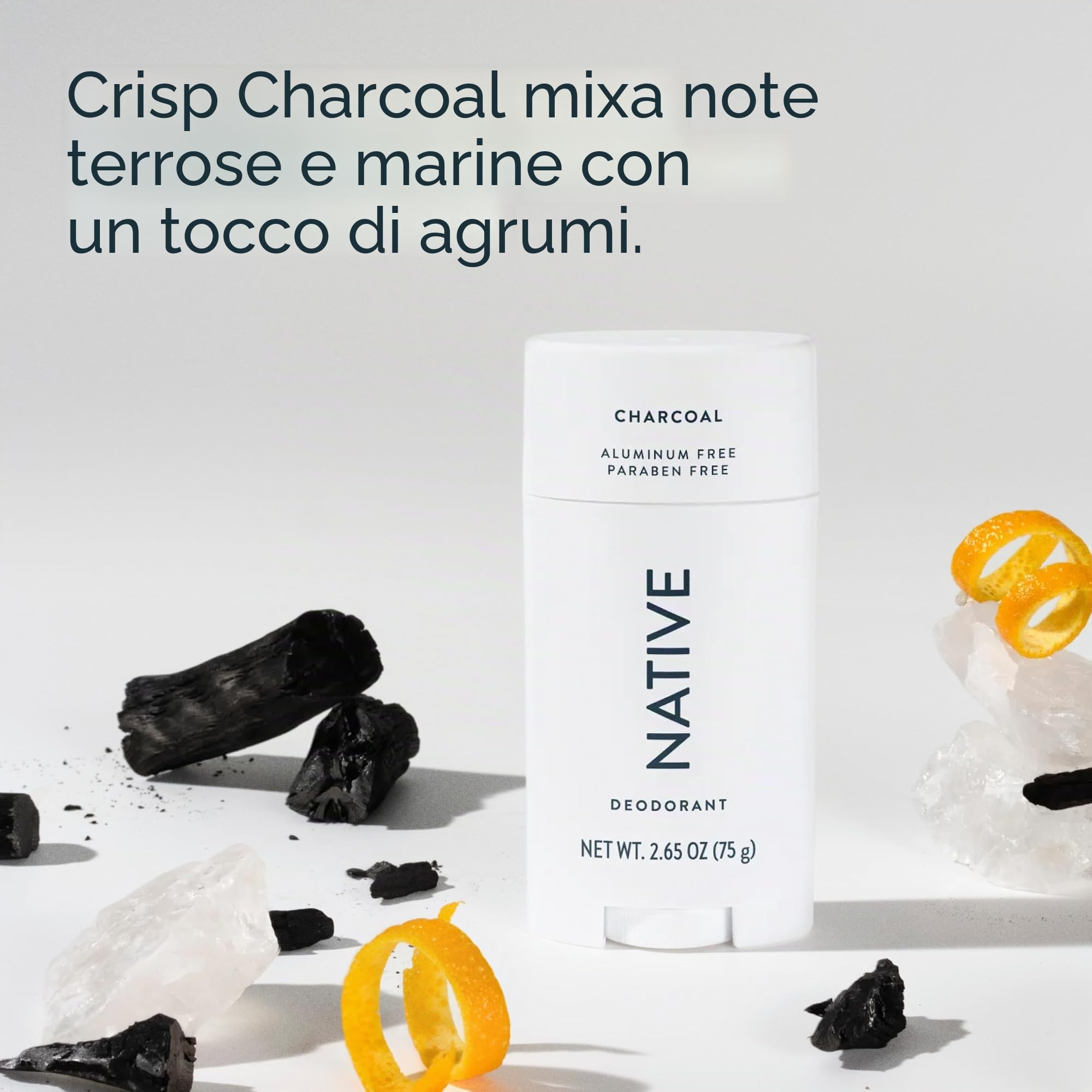Native Deodorante naturale, vegano, senza glutine, cruelty free, privo di alluminio, parabeni e solfati, nato negli Stati Uniti, carbone
