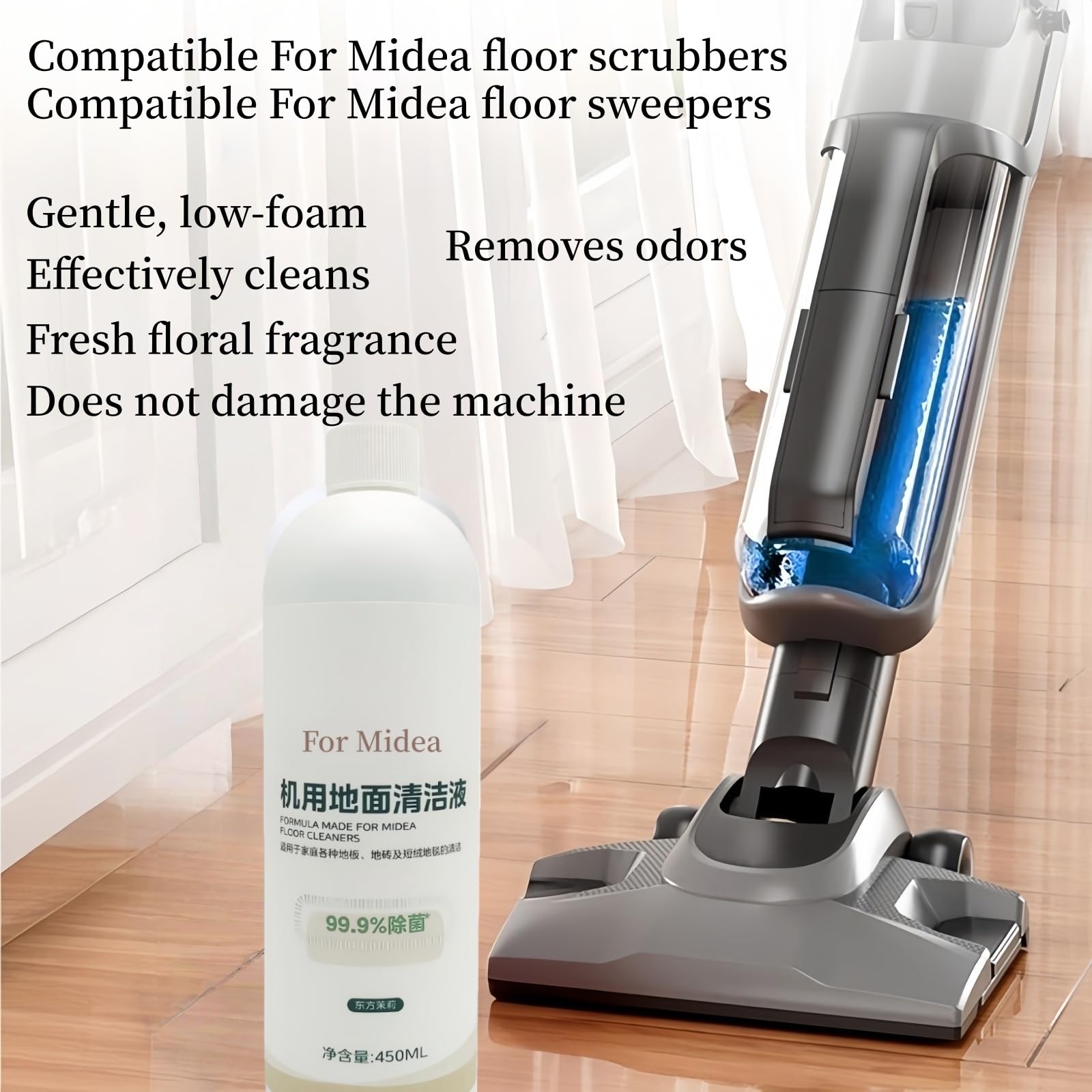 Limpiador De Suelos Con Aroma A Jazmín, Botella De 450 Ml. Compatible Con Midea All Series Aspiradoras En Seco Y Húmedo