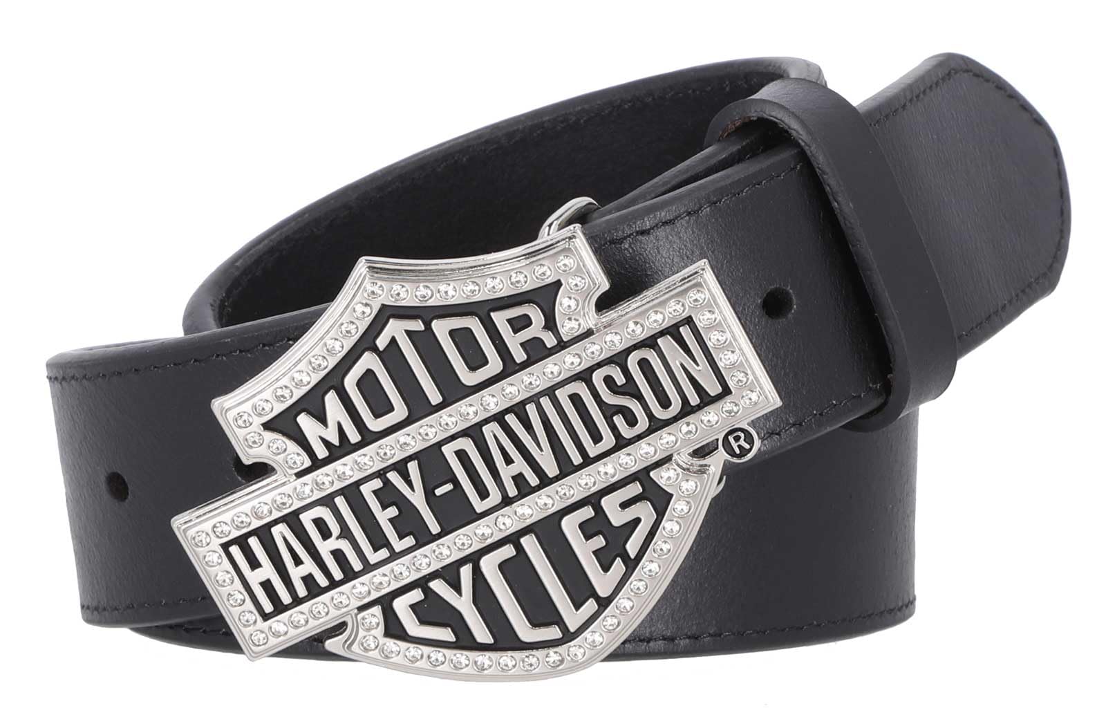 Harley-Davidson Women's Bar & Shield Logo Rhinestone Buckle Belt, Black