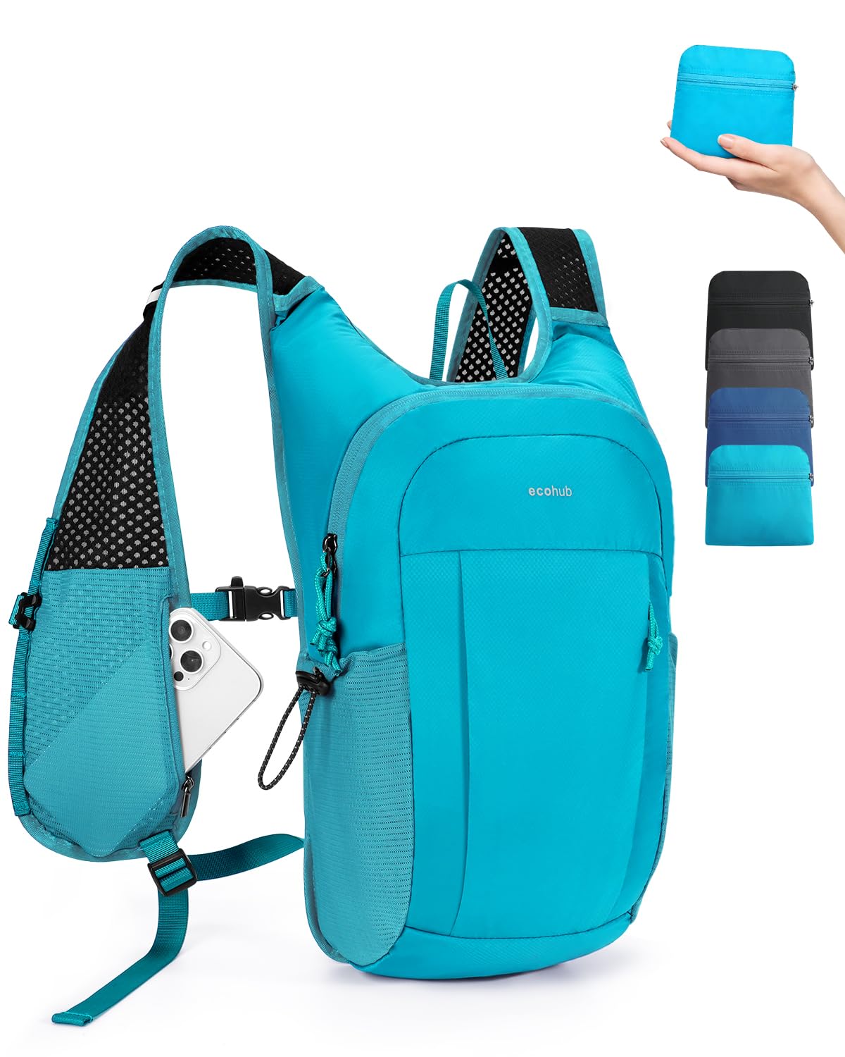 ECOHUB 15L Lightweight Packable Hiking Backpack, Small Daypack Foldable Travel Backpack for Men Women with Chest Strap-image-31