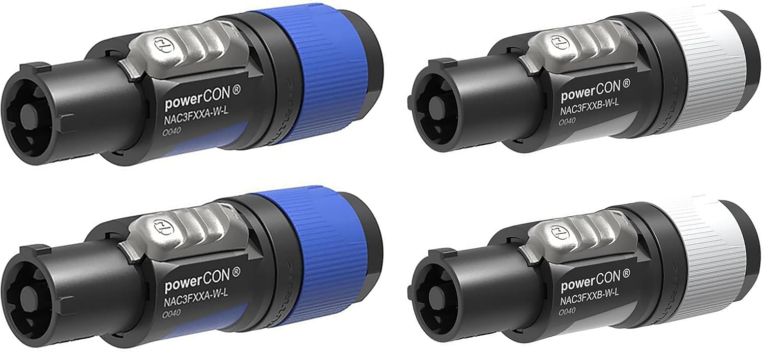 (Pairs) Neutrik NAC3FXXA-W-L (in) & NAC3XXB-W-L (Out) 20A Locking AC PowerCon Cable Connectors Kit (2 Each)