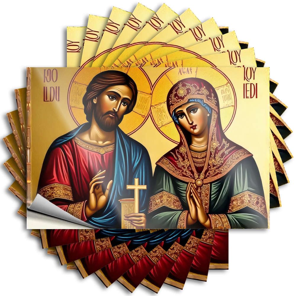 Icon of Jesus Christ and The Virgin Mary Western Funny Room Decor - Bumper Garage Removable Vinyl Decal(8X12CM)