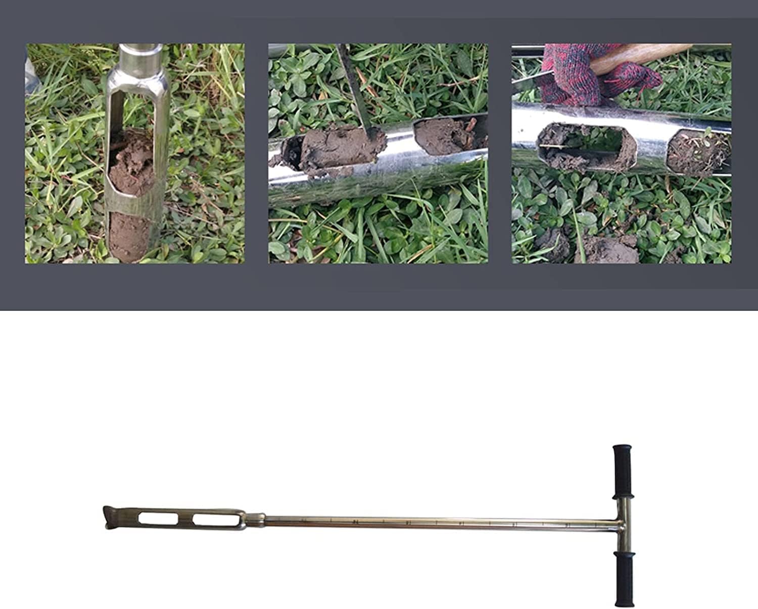 INTBUYING 40'' Soil Sampler Probe Soil Test Probe with 11.8inch Sample Ejector and Foot Pedal &Rubber Handle 2in Dia Stainless Steel (Dutch Type