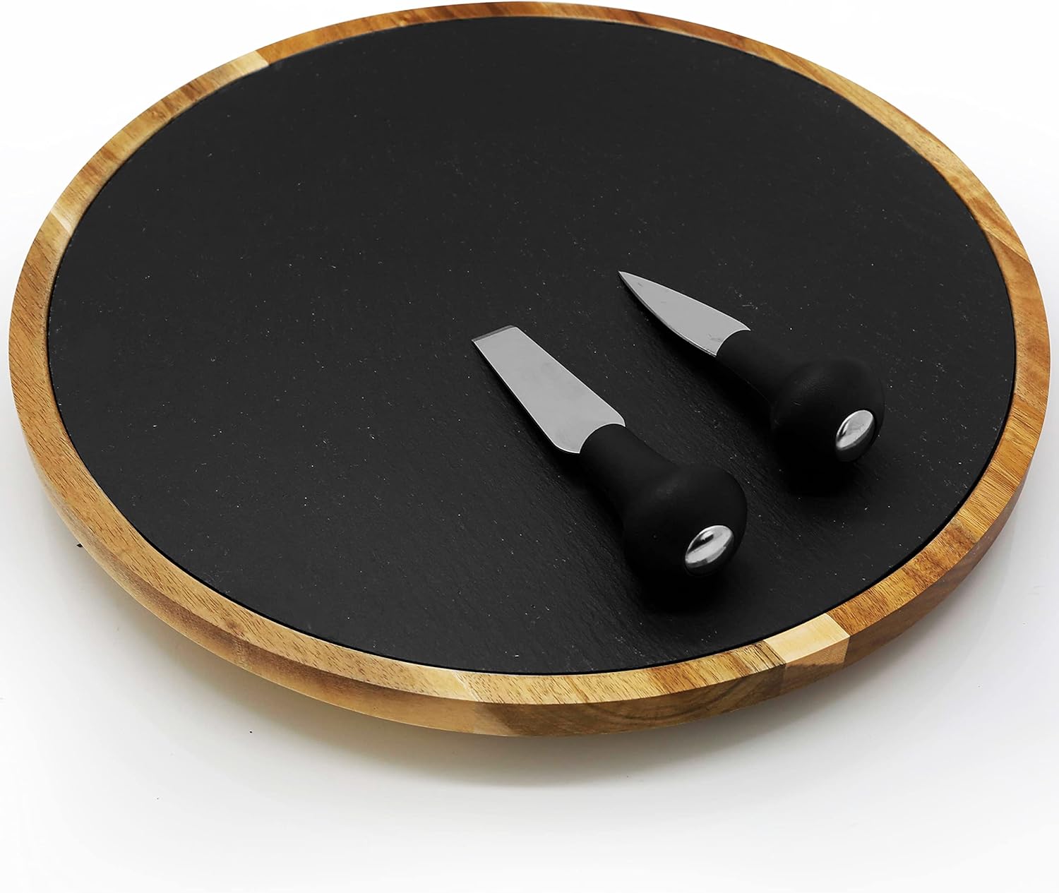 Rotating Lazy Susan Cheese Board 12 Inch Diameter Acacia Wood Platter