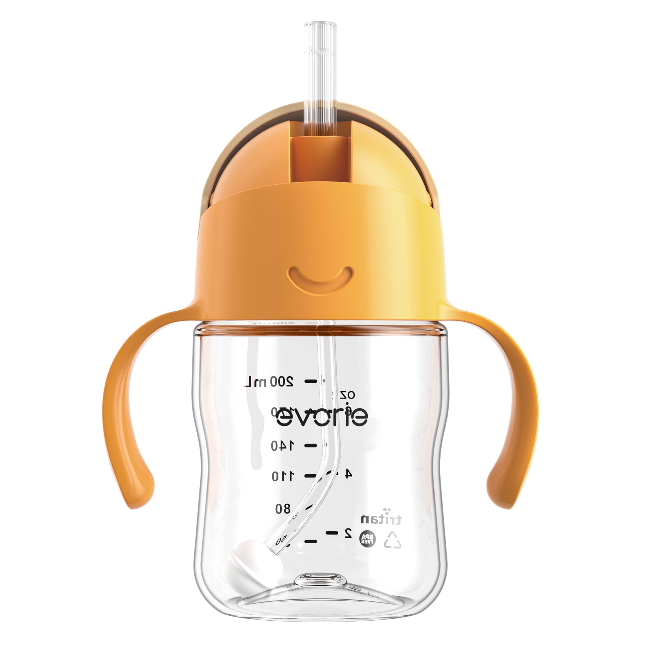 Evorie Tritan Weighted Straw Sippy Cup with Handles for Baby and Toddlers, Spill Proof Baby Water Bottle with Straw for 6 Months and up, 7 Oz, Infant