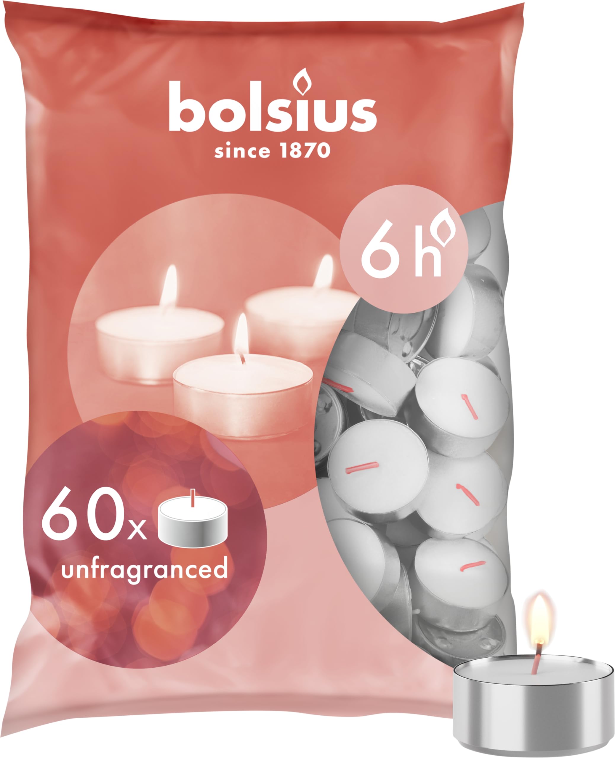 Bolsius Zestaw Świeczek, Wosk, Biały, 60 sztuk