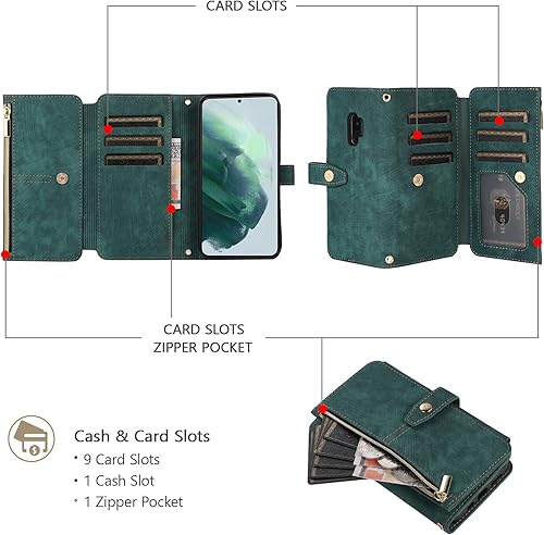 Miniatura 2 de UEEBAI Funda para Samsung Galaxy S9 Plus, 9 ranuras para tarjetas, cartera de cuero retro, a prueba de golpes, con correa de mano, ranuras para