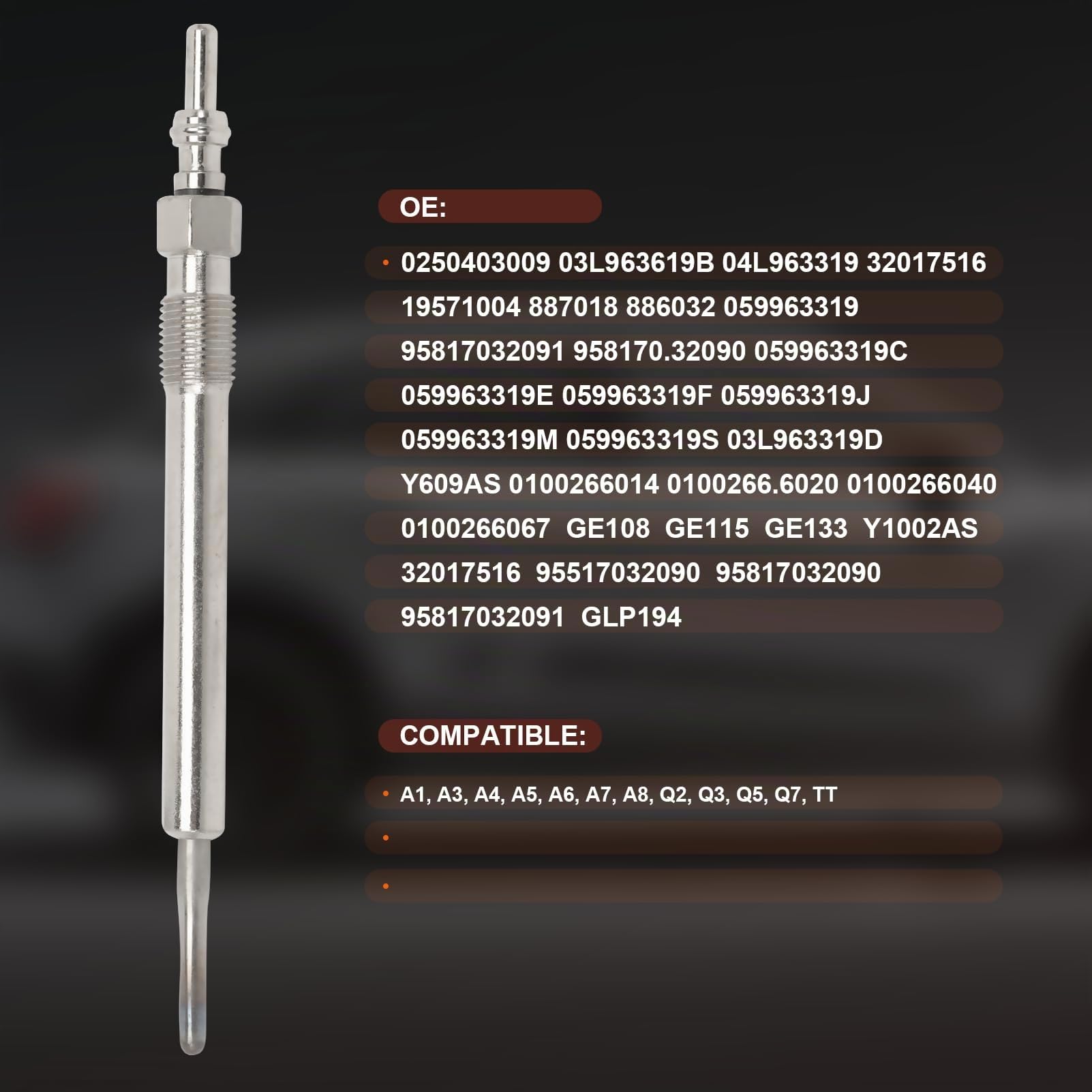4 pièces Bougie d'allumage Glow Plug GLP194 pour A1 A3 A4 A5 A6 A7 A8 Q2 Q3 Q5 Q7 0250403009 03L963619B