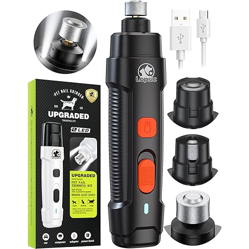 Dog Nail Grinder Upgraded Dog Nail Trimmers Clipper with 2 LED Light, 2 Speed Rechargeable Electric Pet Nail Grinder Quiet Low Noise for Small Medium Large Dogs and Cats