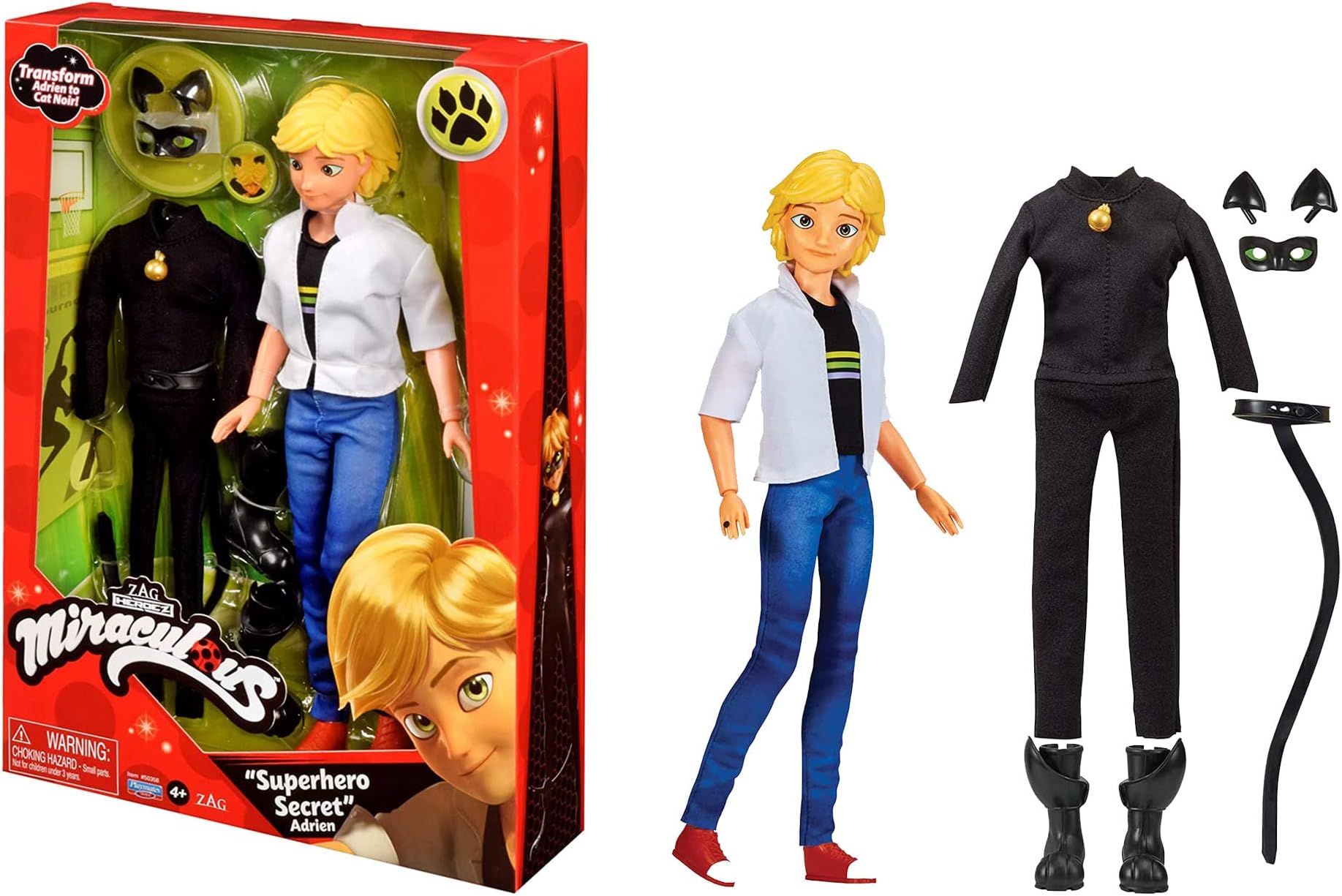 Miraculous Ladybug Superhero Secret Adrien with Cat Noir Outfit by Playmates Toys