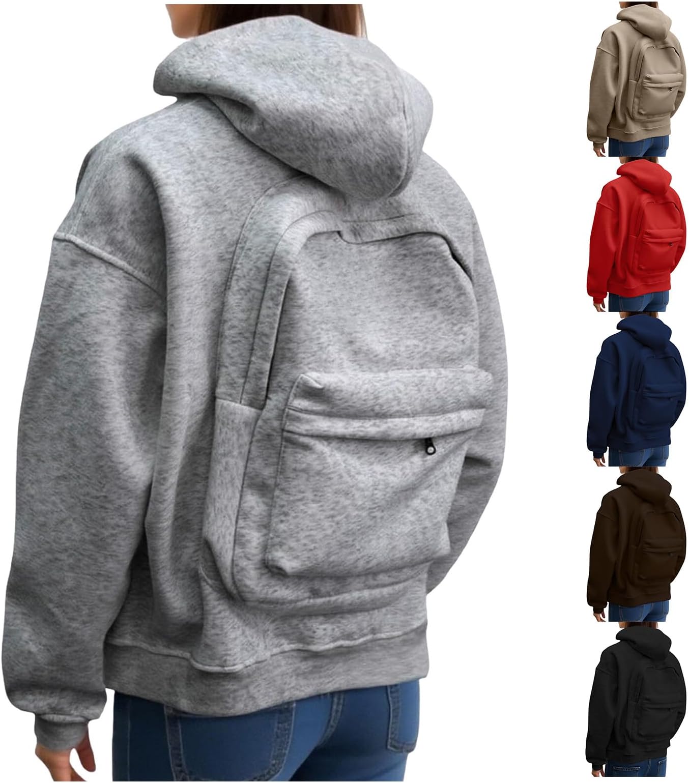 Zip Up Backpack Hoodie Women Men Creative Travel Hoodie Lightweight Zipper Backpack Sweatshirt School Fashion Outfits