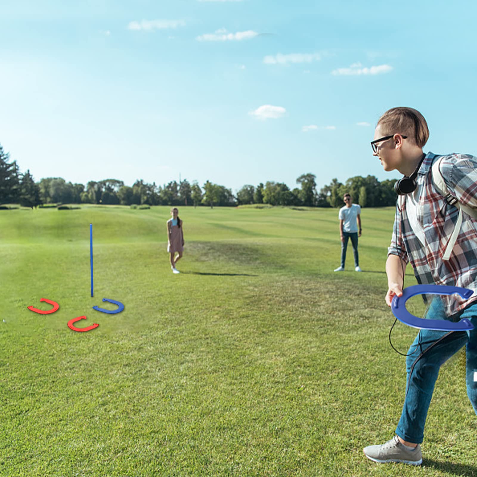 Hufeisen Outdoor-Spiel, Hufeisen Outdoor-Spiele-Set, robuster Stahl, 4 Hufeisen und 2 Heringe, Hufeisen, Outdoor-Spiele für Erwachsene und Familie, ideal für Hinterhof, Rasen, Strand