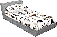 Vista 258 de Lunarable Grey Fitted Sheet & Pillow Sham Set, Pattern with Random Footprints Paw Traces Pet Legs Friendly Cats and Dogs, Decorative Printed 3 Piece