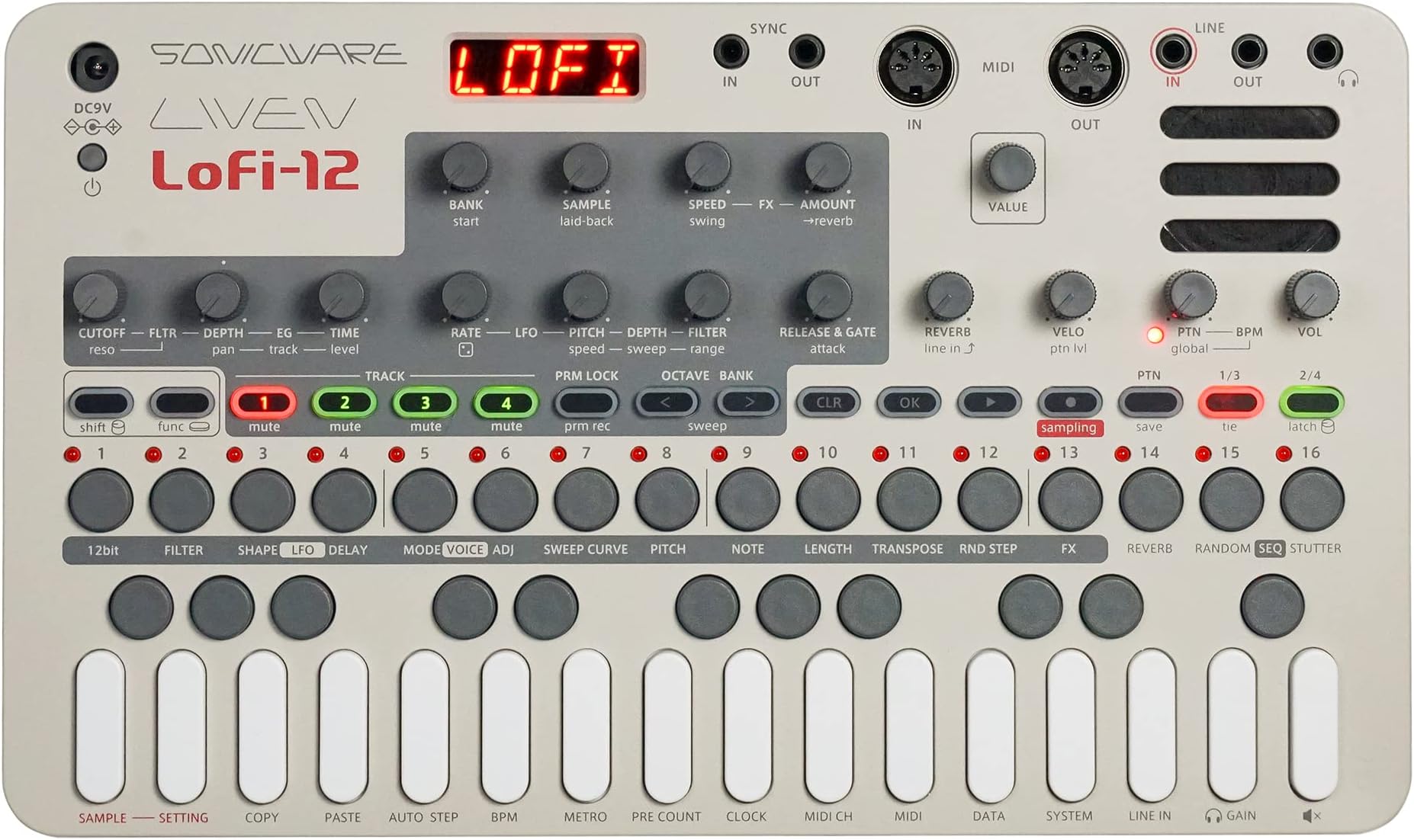Liven Lofi-12 [Lo-fi Groovebox & Sampler] Retro sampling with 12bit Sampler mode, 4-track step sequencer, 10 voices, 12 Track Effects + 9 Master Effect, Battery-powered, Built-in speaker