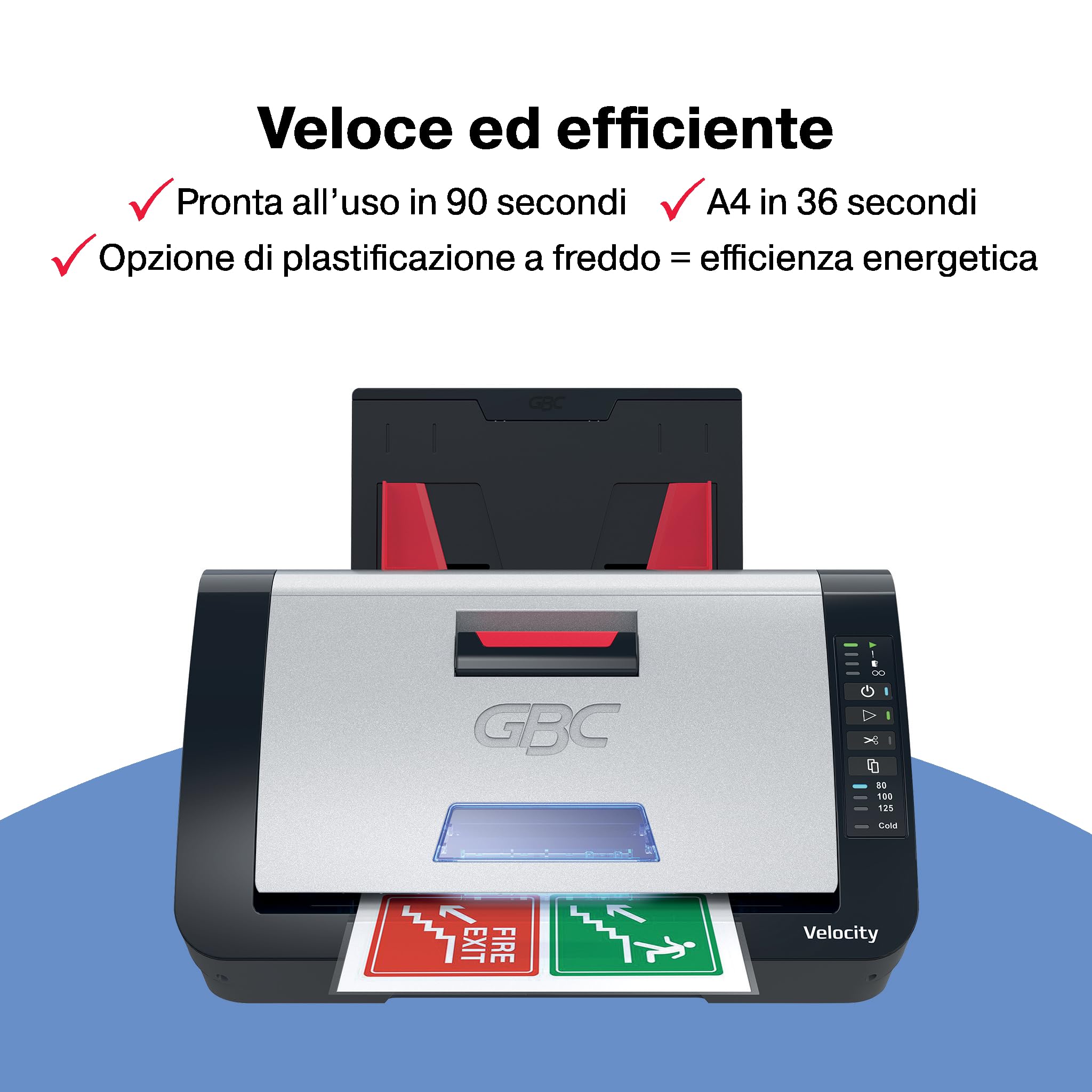 Plastificatrice Automatica GBC Velocity A4 - Plastificatrice da Tavolo con Allineamento e Taglio Automatico, Riscaldamento Rapido - Include Cartuccia Starter 80 Micron 42,5x23,5x34cm