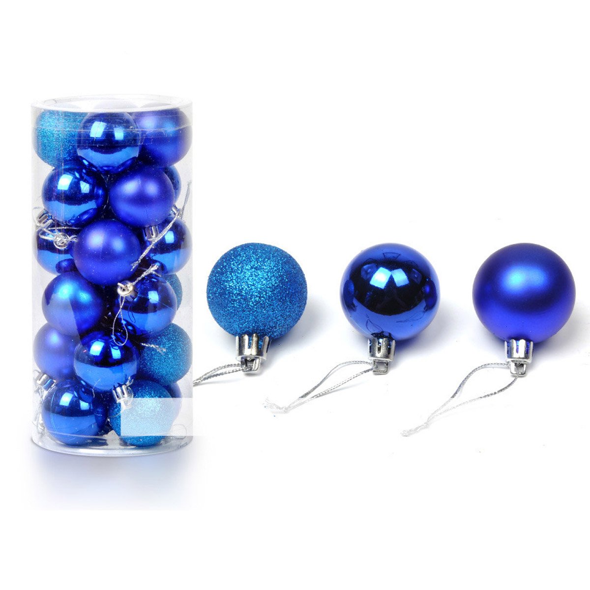 Baogu 24 Pcs Christmas Baubles Tree Plain Glitter XMAS Ornament Ball Decoration 4cm Blue