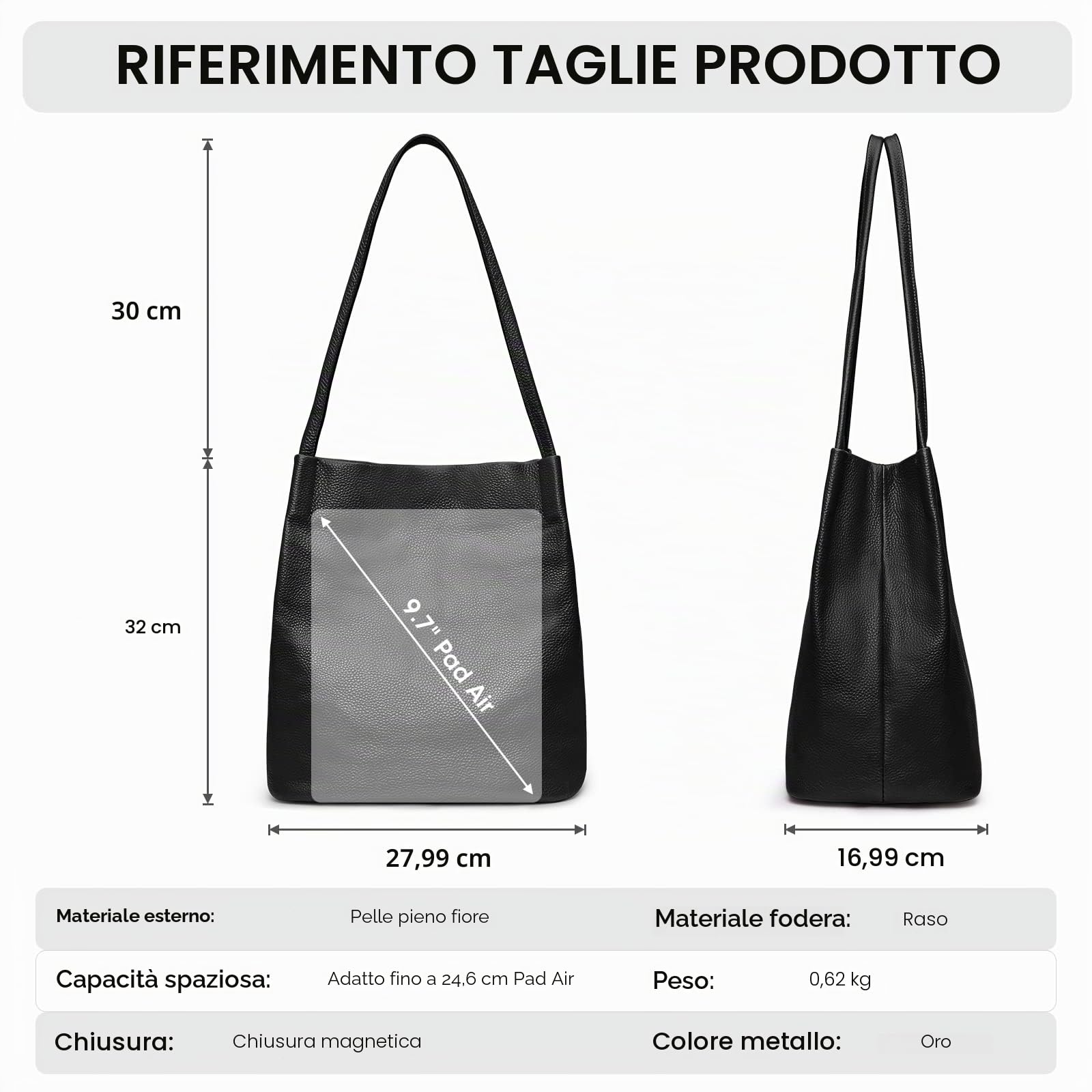 Kattee Borsa a tracolla da donna in vera pelle morbida con chiusura magnetica superiore