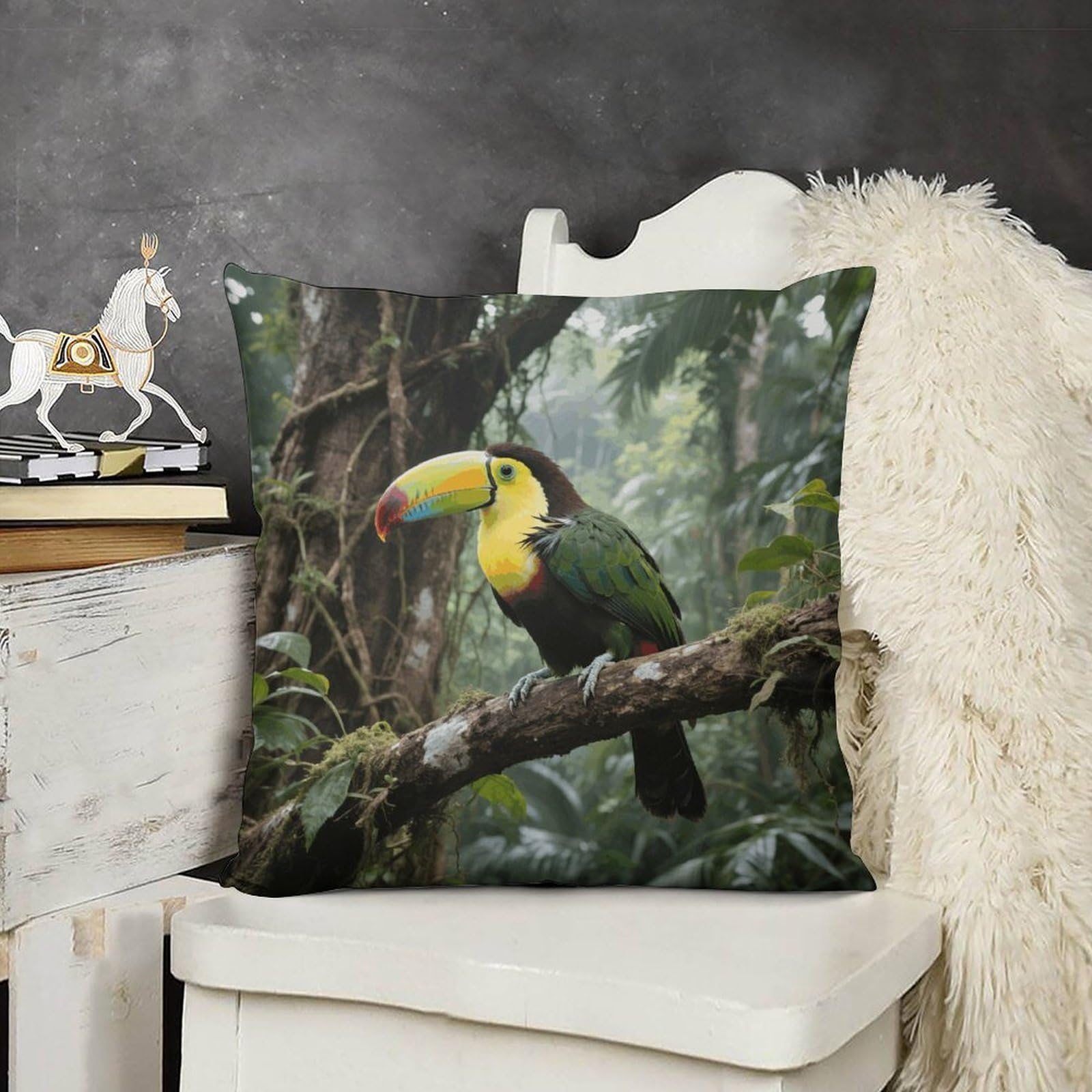 FodPand Boho Farmhouse Parrot Bird Pillow Covers with Hidden Zipper 12x12 Soft Plush Cushion Cover Decorative Throw Pillow Cases for Couch Bed Sofa Living Room Indoor Outdoor Home Decor