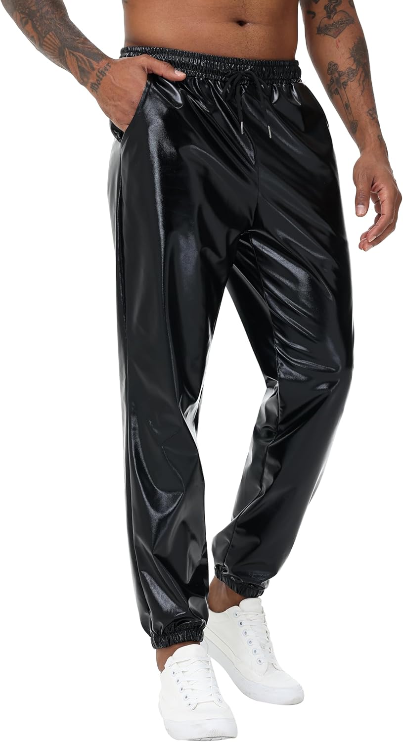 Mens Gold Metallic Shiny Rave Night Club Pants Comfort Sweatpants Disco Dance Party Elastic Trousers - Image 4