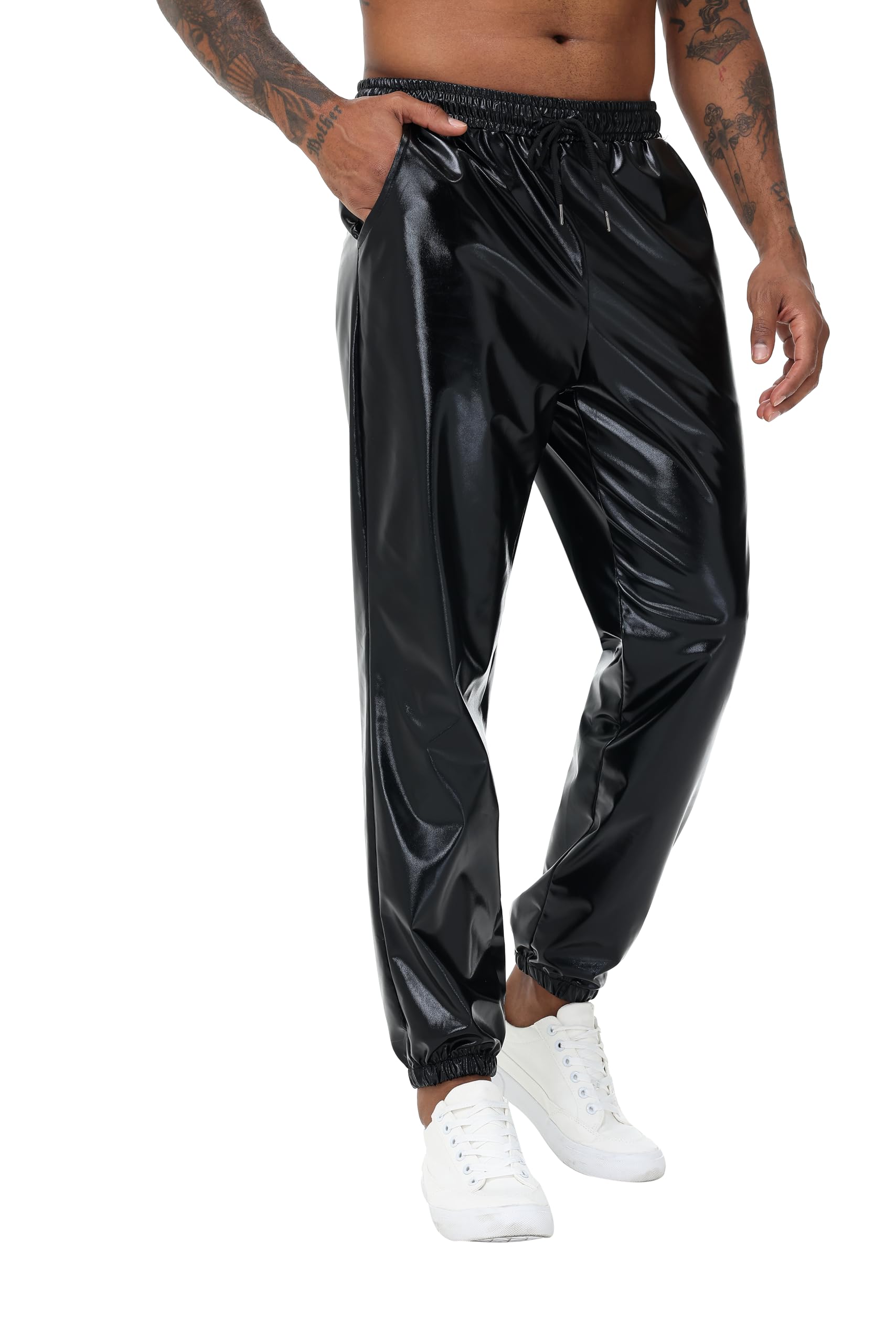 NewL Pantalones Deportivos para Hombre, Color Plateado Brillante, metálico, Hip Hop, Discoteca, Fiesta, Festival, graduación, Ropa de Calle