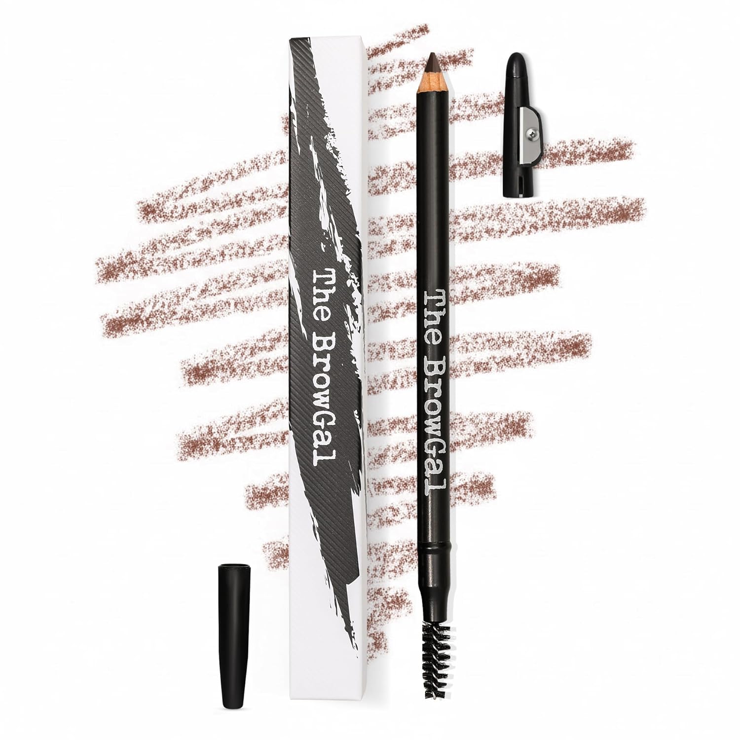 The BrowGal Eyebrow Pencil with Spoolie & Built in Sharpener - Shade 04 Medium Brown - Waterproof & Buildable Brow Pencil with Hair Like Strokes - Natural Looking, Soft Finish