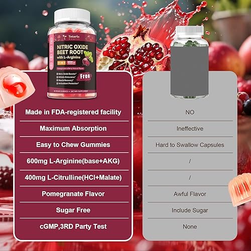 Miniatura 4 de Nitric Oixde Booster - Gomitas orgánicas de raíz de remolacha de 3050 mg con L-arginina, L-citrulina para hombre y mujer, suplementos de óxido