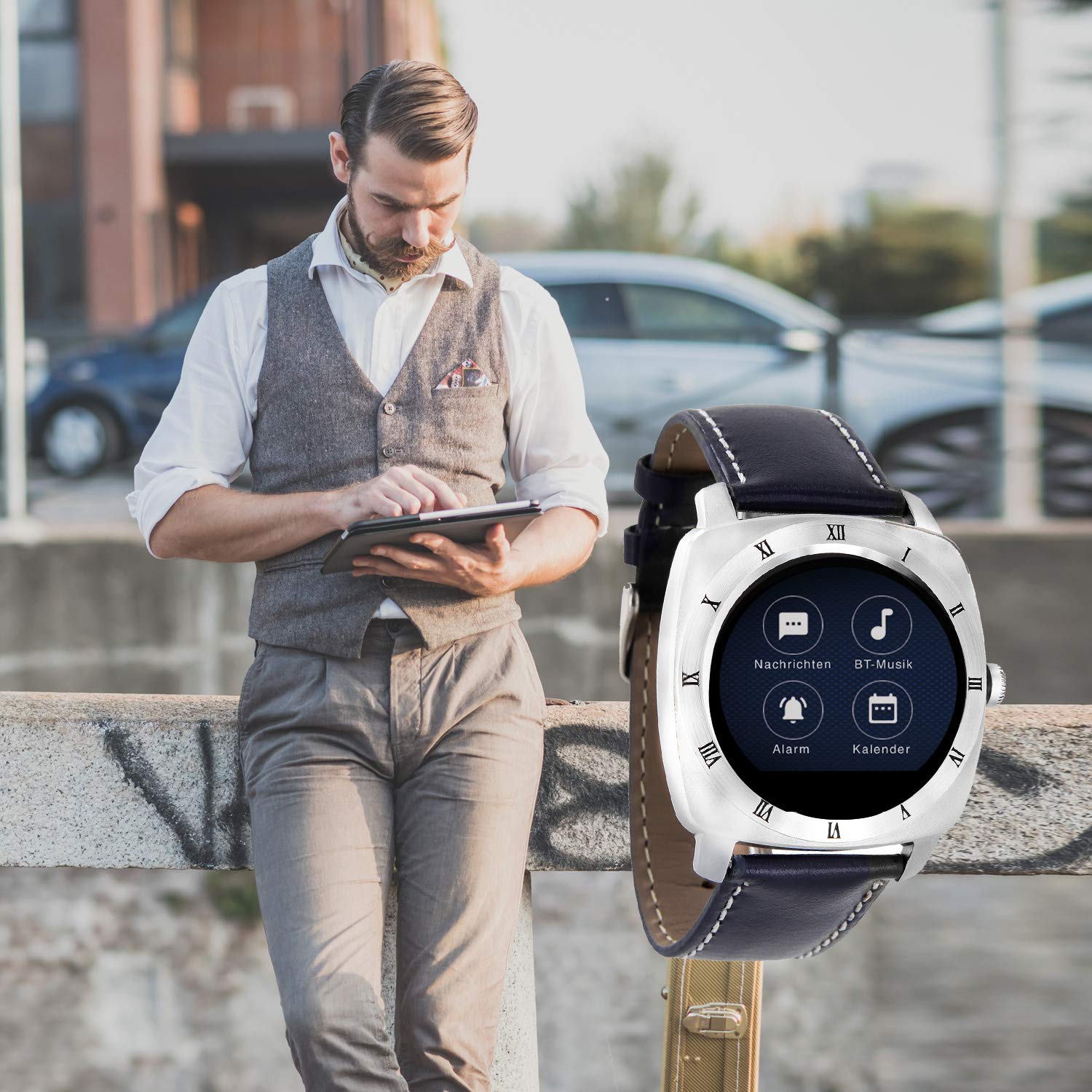 X-WATCH | NARA XW PRO granatowy smartwatch iPhone i Android – podłączony inteligentny zegarek z tętnem i krokomierzem