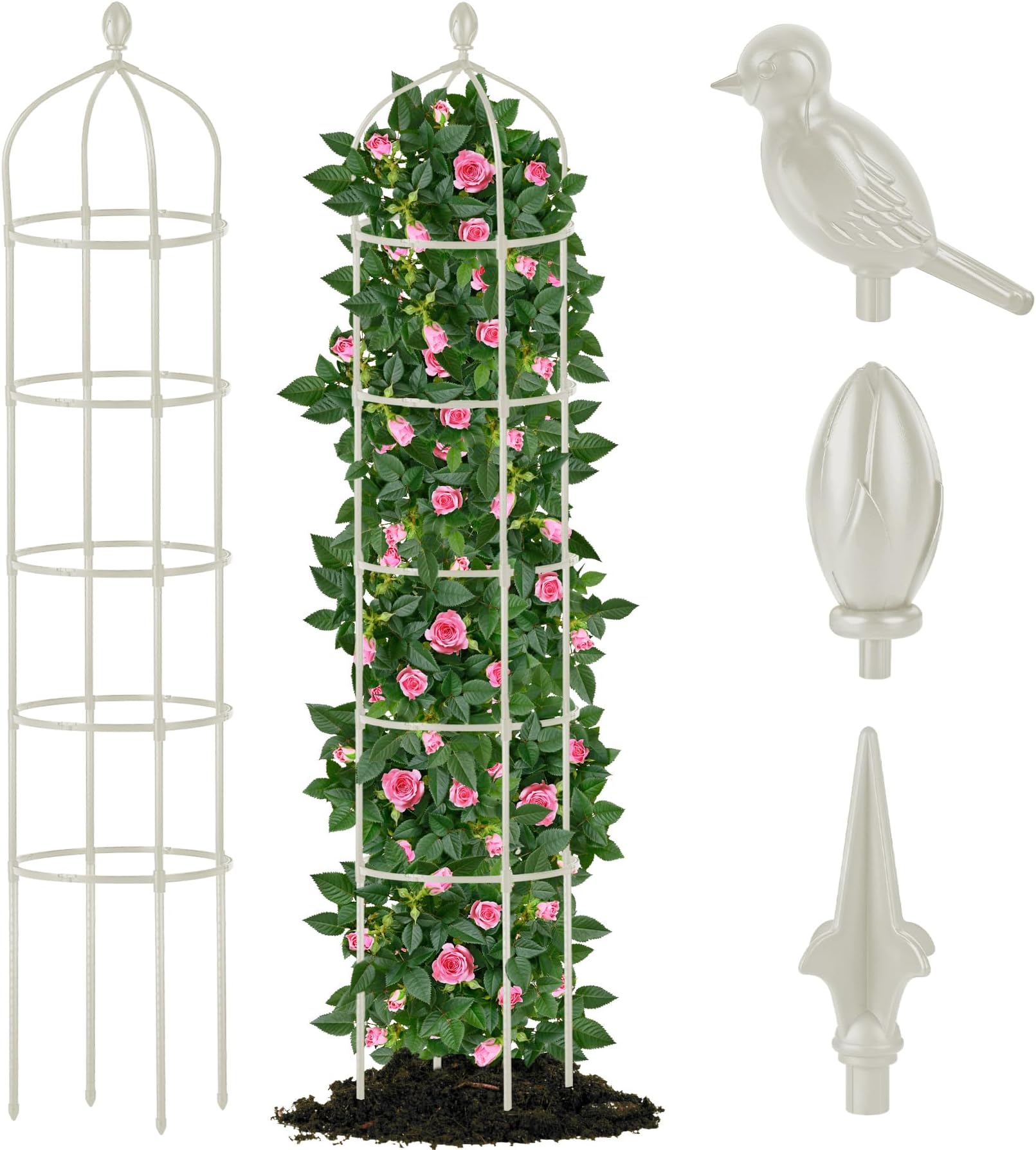 Garden Obelisk Trellis for Climbing Plants Outdoor 6.7 Ft Rose Bush Round Trellis for Pots Rustproof Metal Pipe with Plastic Coated Plant Flower Trellises for Clematis Vine Jasmine Support