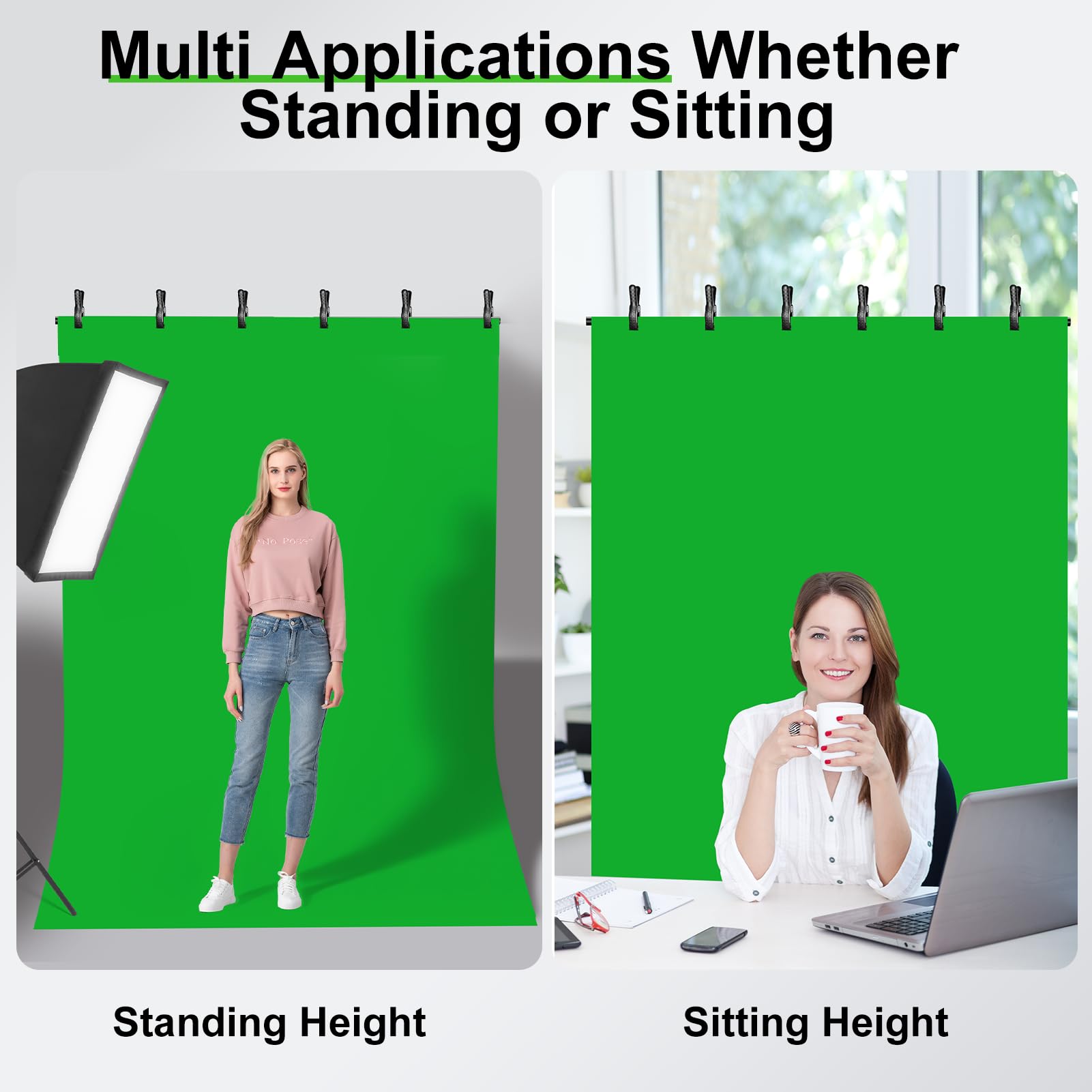 Kit de telón de fondo de pantalla verde, 1,5 x 2 m, fondo de pantalla verde con soporte portátil en forma de T para estudio fotográfico, grabación de video, transmisión, juegos | Juego de soporte de fondo ajustable en forma de T, tecla croma, transmisión,