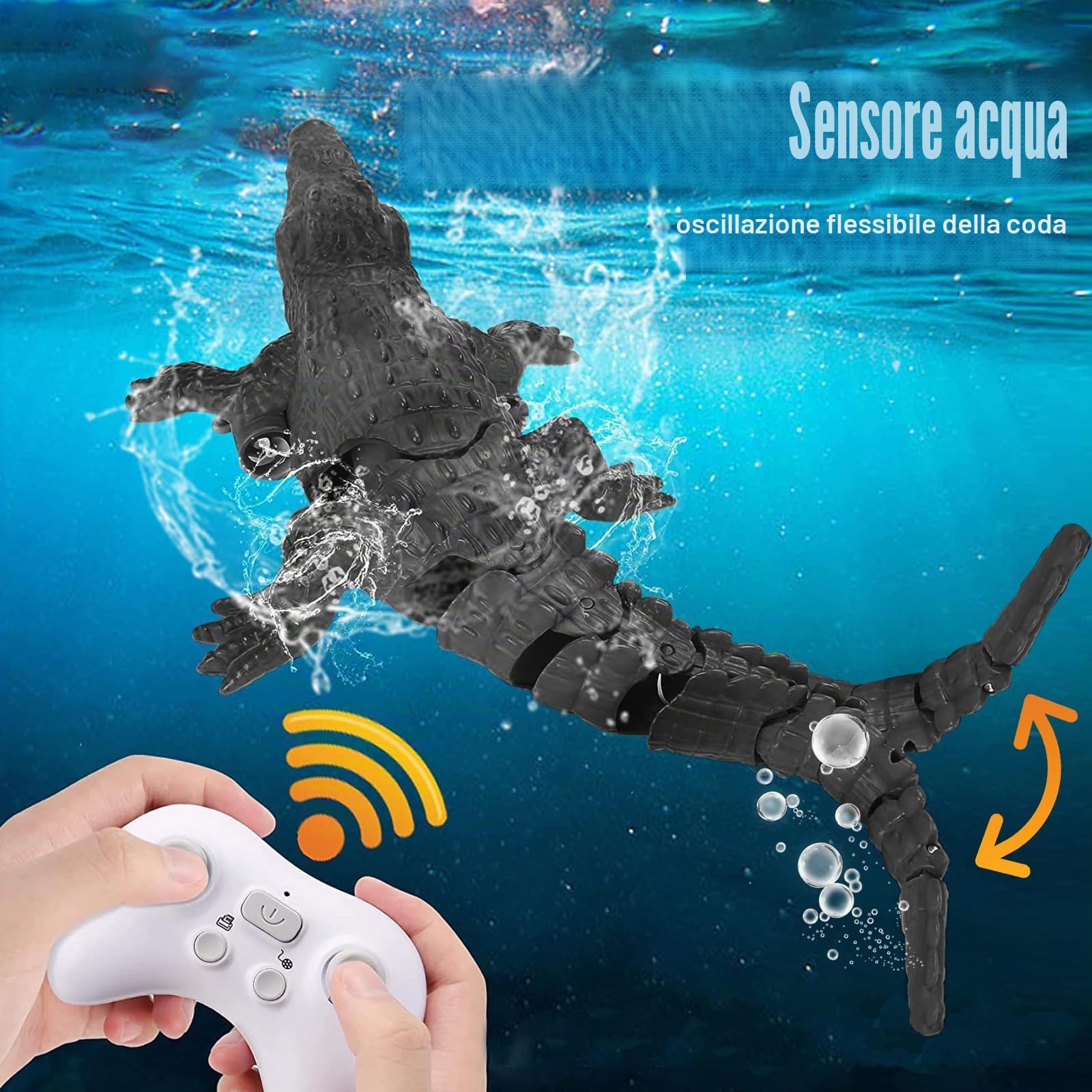 Barca Telecomandata RC Coccodrillo, Giocattolo Acquatico Telecomandato con luce LED e Doppio Eliche, 700mAh Doppia batteria, RC Giocattoli da piscina per 3+ Ragazzi e ragazze