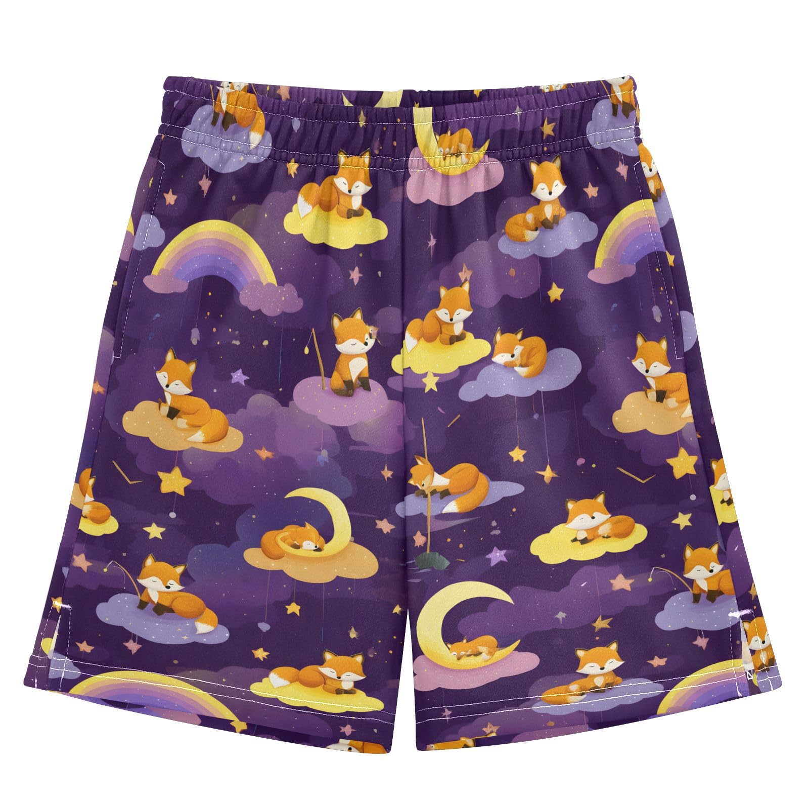 Cartoon Dreamy Moon Fox Shorts for Boys Summer Athletic Outdoor Boys Shorts Size 9-10 Multicolor