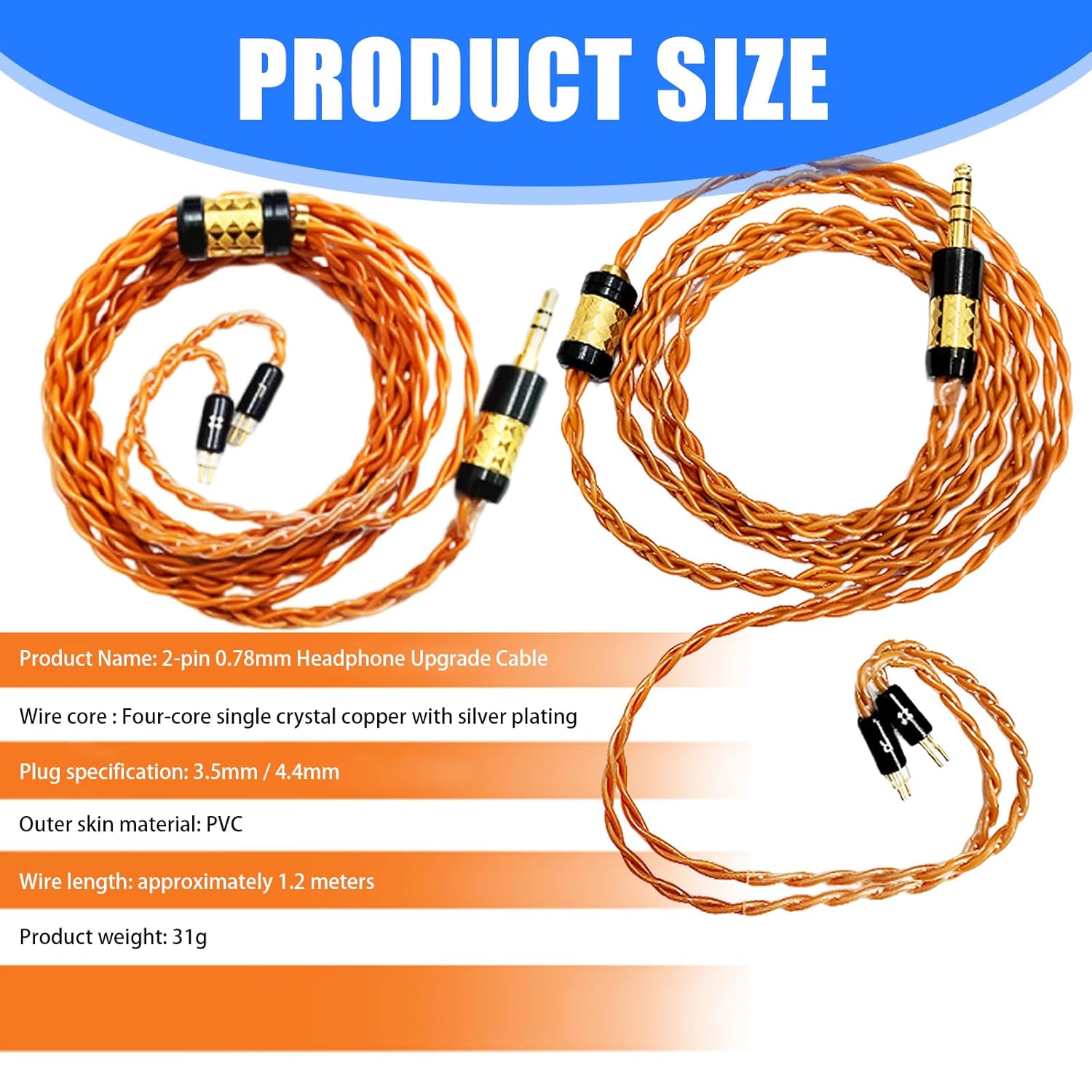 Litz Structure Earphone Upgraded Cable 3.5mm/4.4mm Balanced Adapter Cordf Wire for Clear