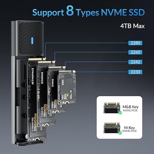 Miniatura 3 de Carcasa SSD sin herramientas, carcasa SSD SETMSPACE M.2 NVME USB C 10Gbps, carcasa NVME de aluminio PCIe M-Key a USB C, carcasa externa M.2 solo